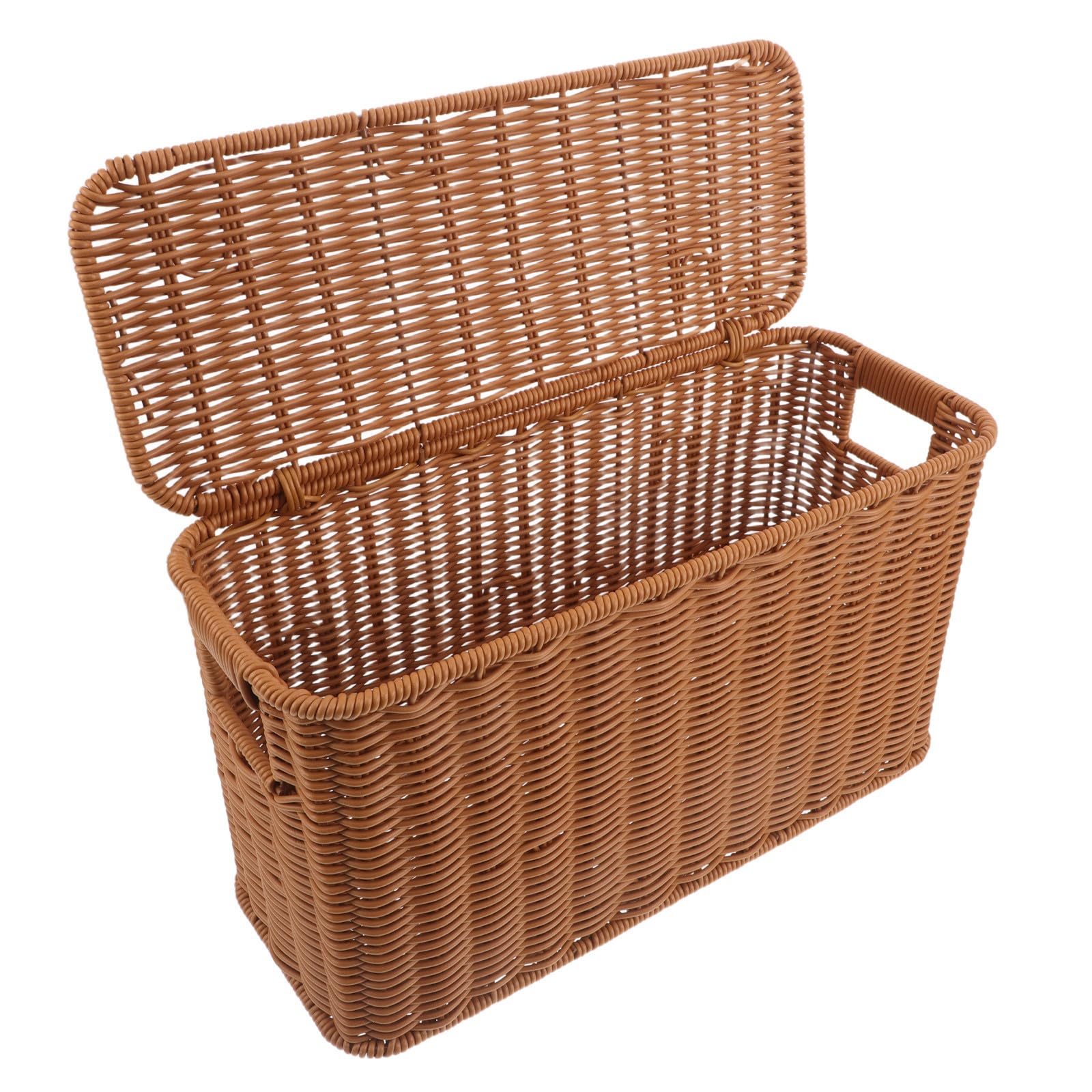 Cesta de Almacenamiento Estrecha y Alta con Tapa y Asas, Imitación Rattan