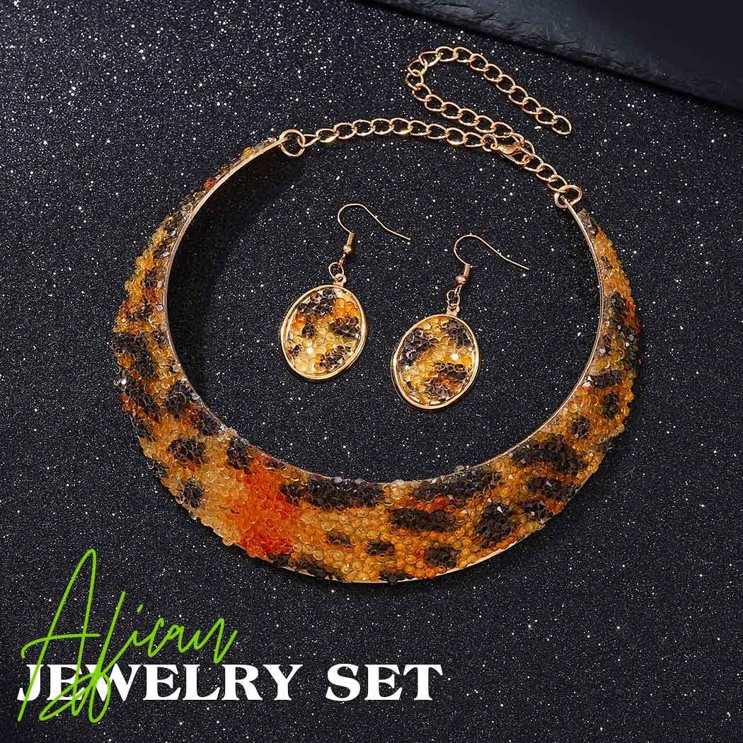 JEAIRTS Leopard African Necklace Earring Sets Gold Chunky Choker Statement Leopard Jewelry Sets for Women - Image 2