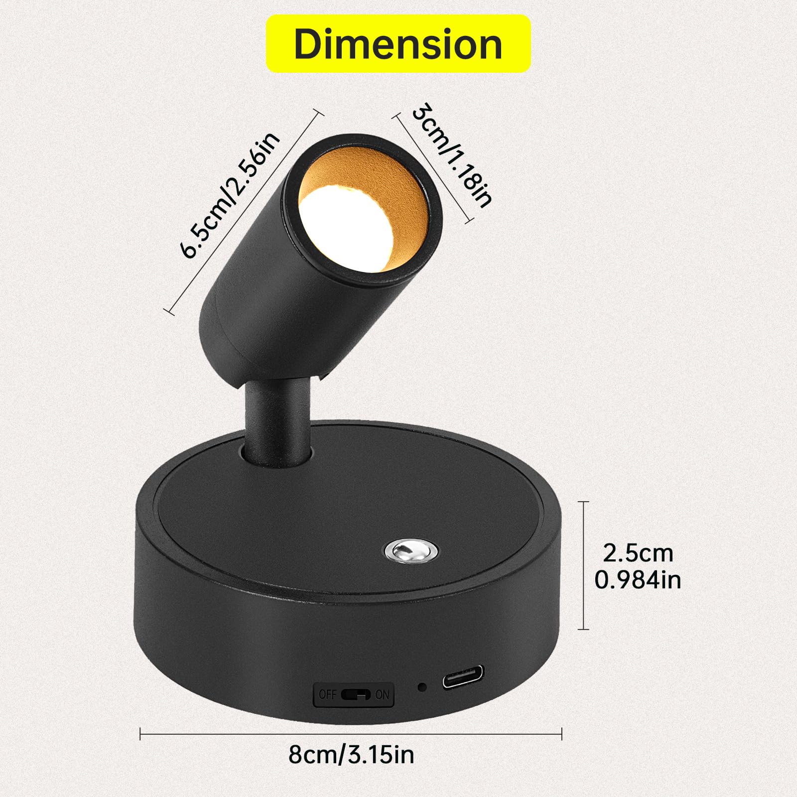 Kambo LED Lámpara de Pared Recargable 4000mAh, Aplique Foco Táctil y Control Remoto con Temporizador, Pequeños Foco Luz para Planta, Obras de Arte, Habitación, Estar, 2 Pieza