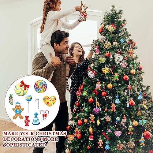Miniatura 6 de Soaoo 100 Piezas Adornos Colgantes de Caramelo de Menta de Navidad Adornos de Madera para Árbol de Navidad Conjunto Piruleta Pan de Jengibre Bastón