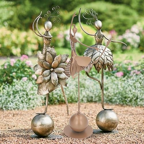 Miniatura 6 de Estatua de niña bailarina, decoración de jardín, figura de niña bailarina, escultura de arte de metal para exteriores, divertida estatua de