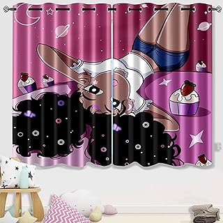 African American Girl Curtains for Bedroom Black Girl Curtains Room Decor for Girls Bedroom Living Room Pink Girls Blackout Window Drapes Cute Black Girl Printed Curtains 2 Panel Sets, 82x63 Inch