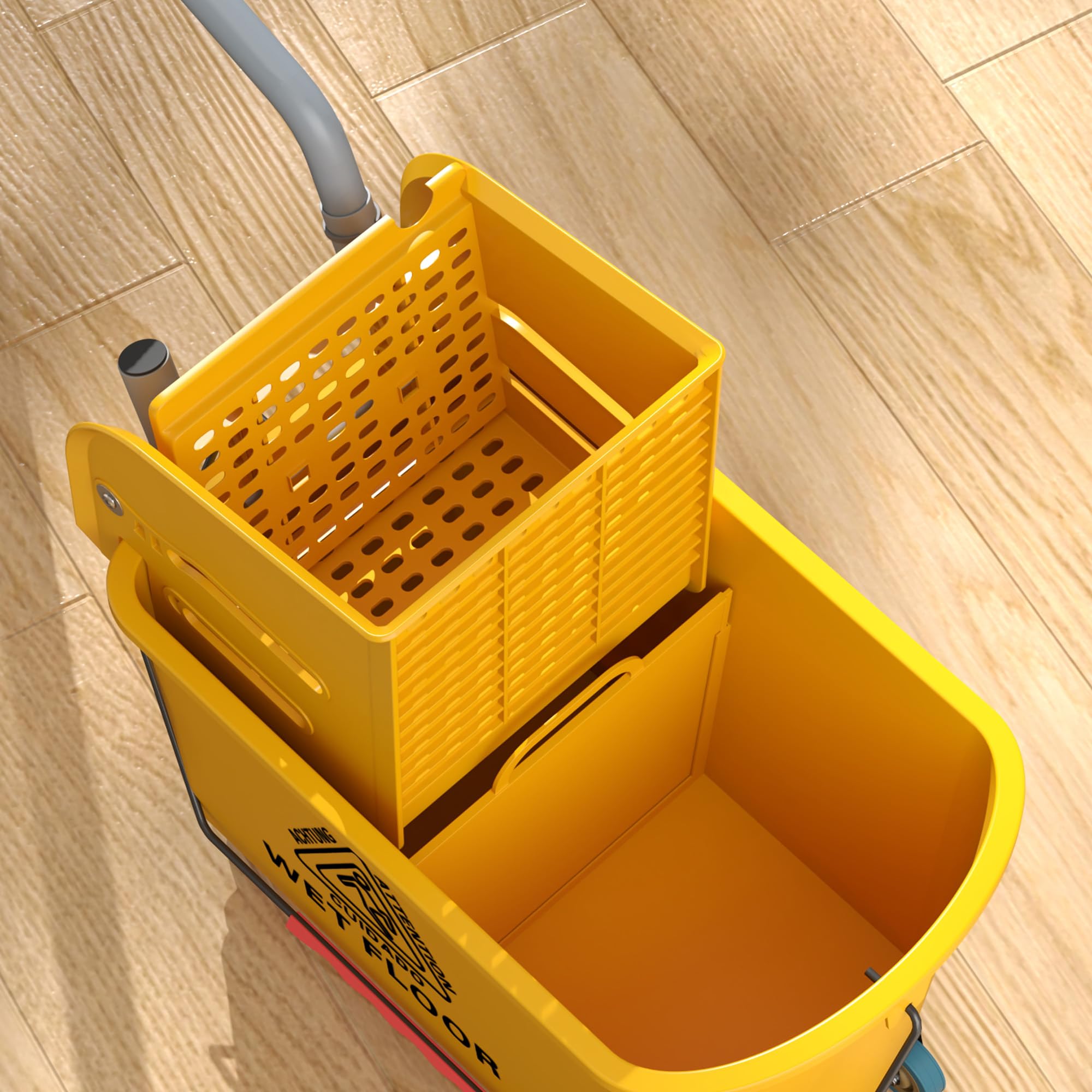 HOMCOM Reinigungswagen 20L mit Presse und Kehrgarnitur, Putzwagen Eimer mit Mopp und Rolle, Gelb