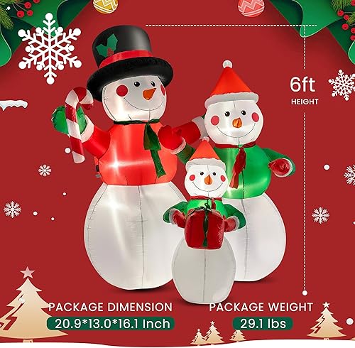 Vista 22 de VIVOHOME 6FT Christmas Inflatable Outdoor Decoration, Snowman in Vest, Navidad Blow Up Yard Decor with Built-in LED Light for Lawn, Garden, Party