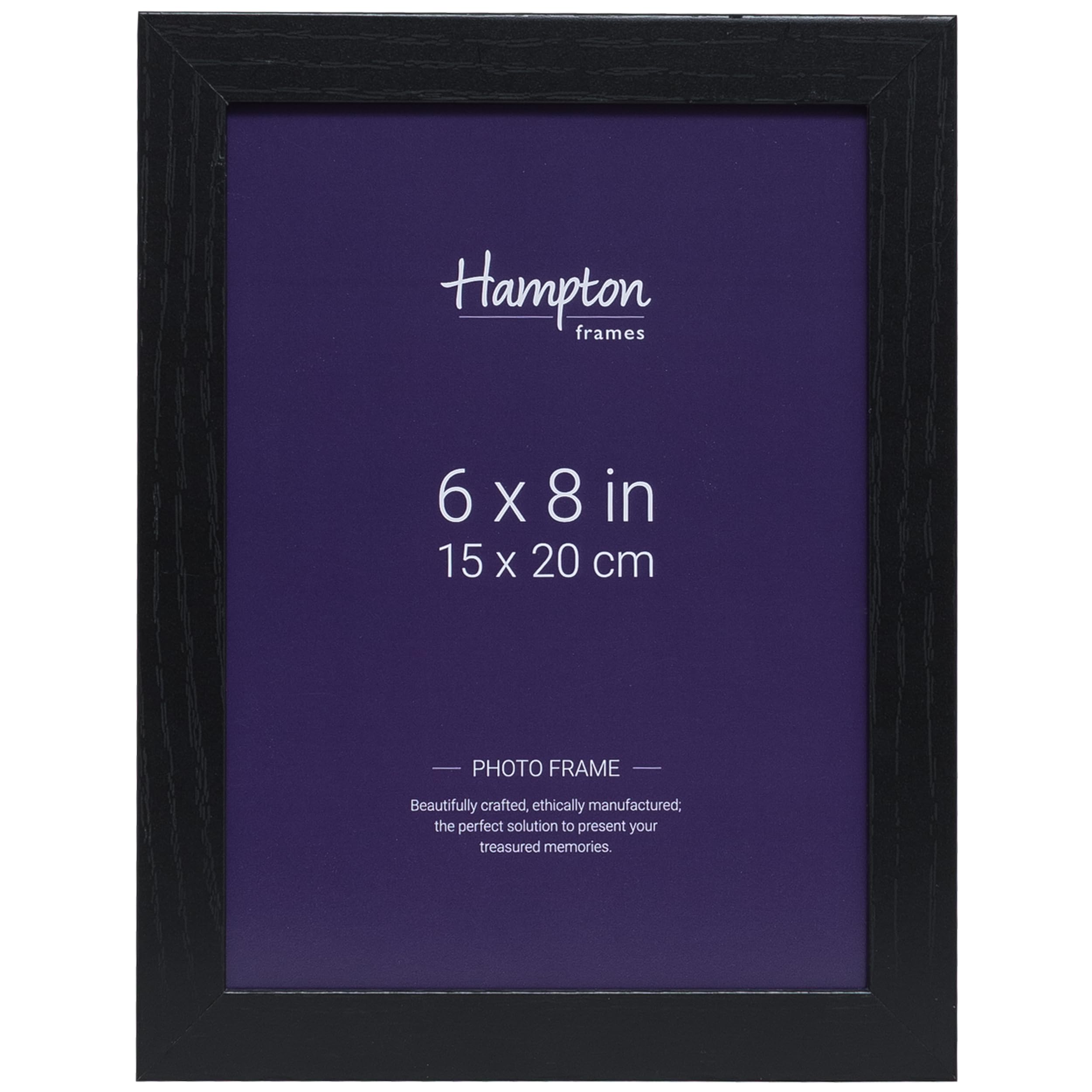 Hampton Frames Black | Oxford Picture Frame | 6X8 Inch (15X20cm), Mdf, Acrylic Front | Freestanding Or Wall Mount | Modern Display For Photos, Portraits, Artwork