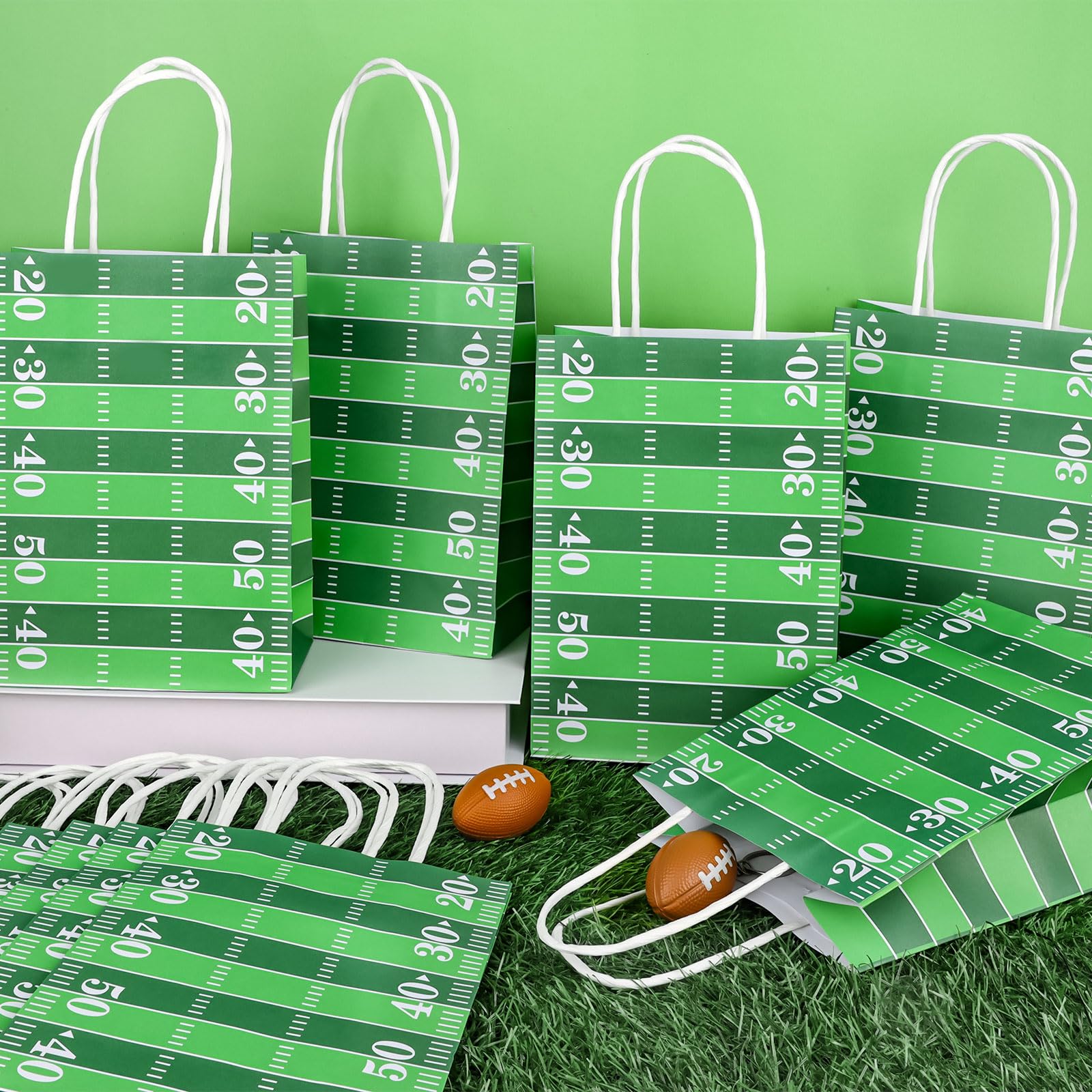 Hxezoc 12 Pieces Football Gift Bags with Handle, Football Field Paper Treat Candy Bag Sport Favor Bags for Football Theme Birthday Party Decoration Supplies
