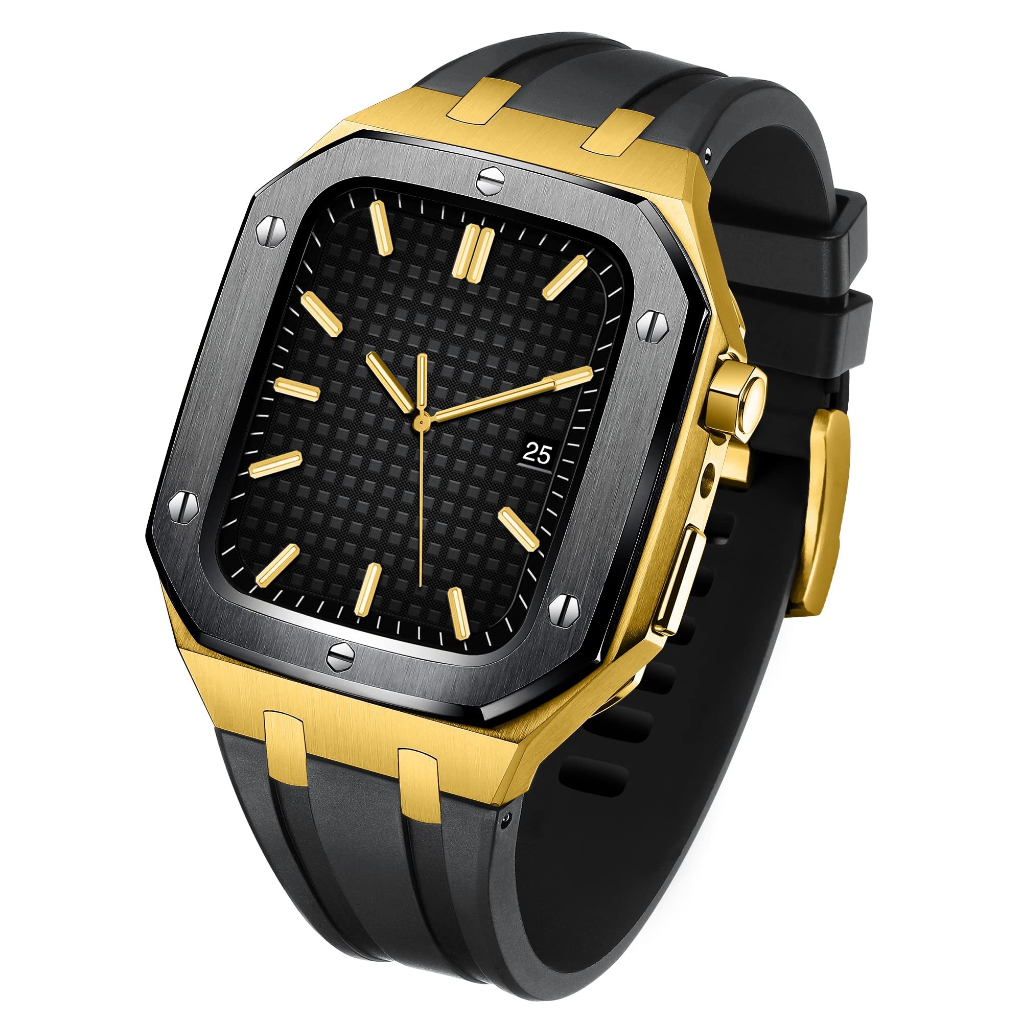 MSF TRADERS Rubber Strap Metal Bezel for iwatch Watch SE/4/5/6/7 Apple Mod Watch Accessories Replace
