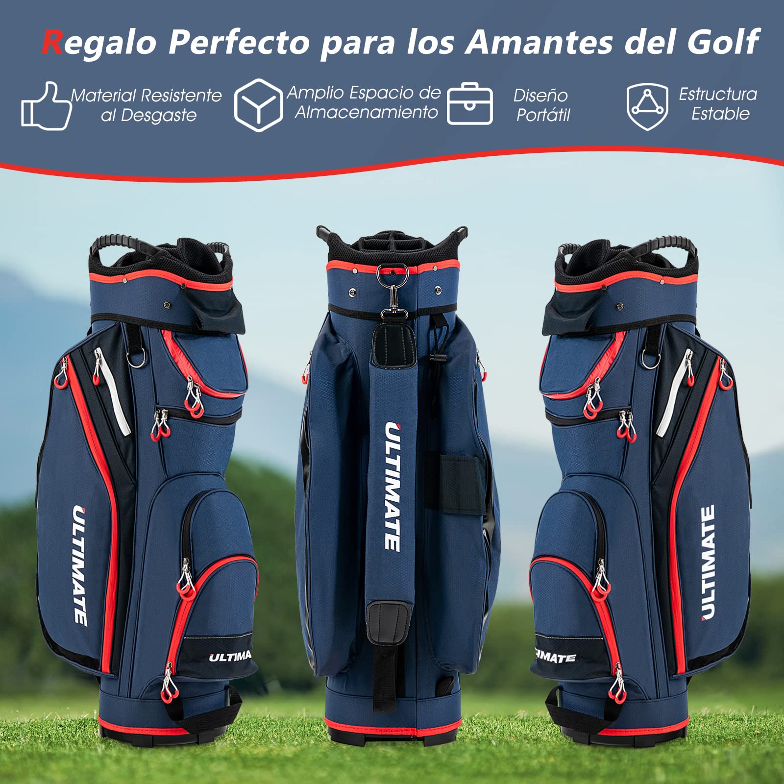COSTWAY Bolsa de Golf para Carro, Ligera,14 Divisores, 8 Bolsillos, Capucha para la Lluvia, Correa para el Hombro, Bolsa Térmica para Bebidas, Ideal Hombres y Mujeres (Azul)