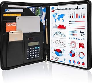 GraduationMall Business Zipped Portfolio A4 Clipboard Conference Folder PU Leather Interview Resume Legal Document Organizer Black