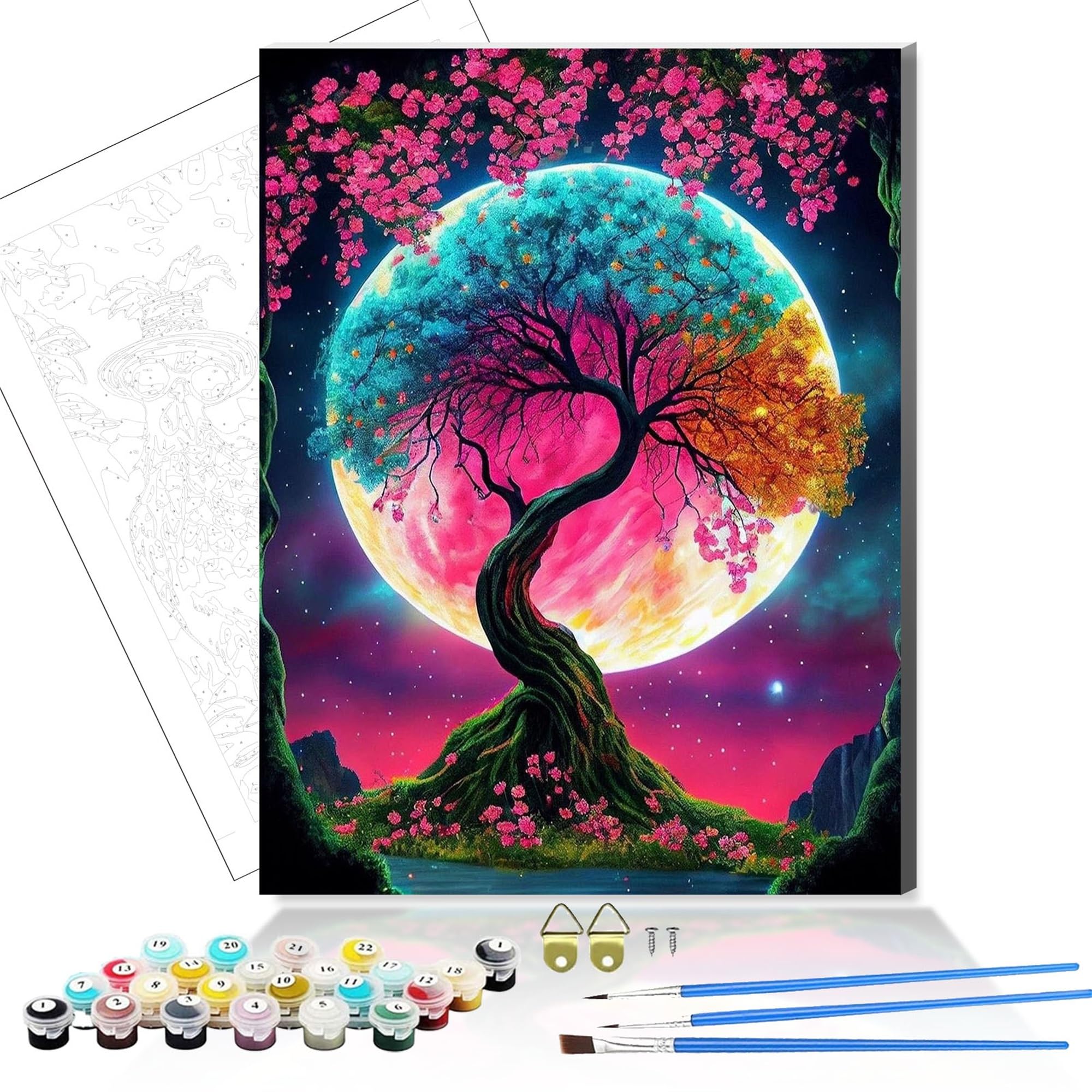 Zhosoho Tree Wooden Framed Paint By Number For Adult,Diy Painting Kits For Adults,Color By Numbers,Small Paint By Number Canvas Crafts Watercolor For Beginners Hoom Decor (Tree)