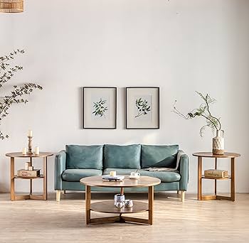 Amazon.co.jp: Gexpusm ラウンドウッドコーヒーテーブル、天然木