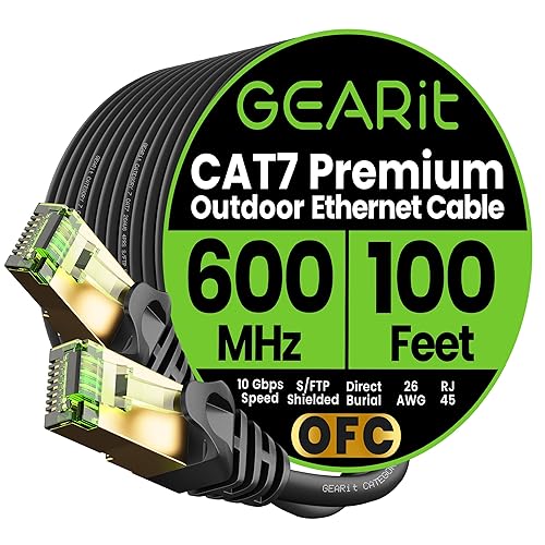 GEARit Cable Ethernet Cat7 para exteriores (100 pies), par trenzado de lámina blindada SFTP, cobre puro, LLDPE, impermeable, entierro directo, en