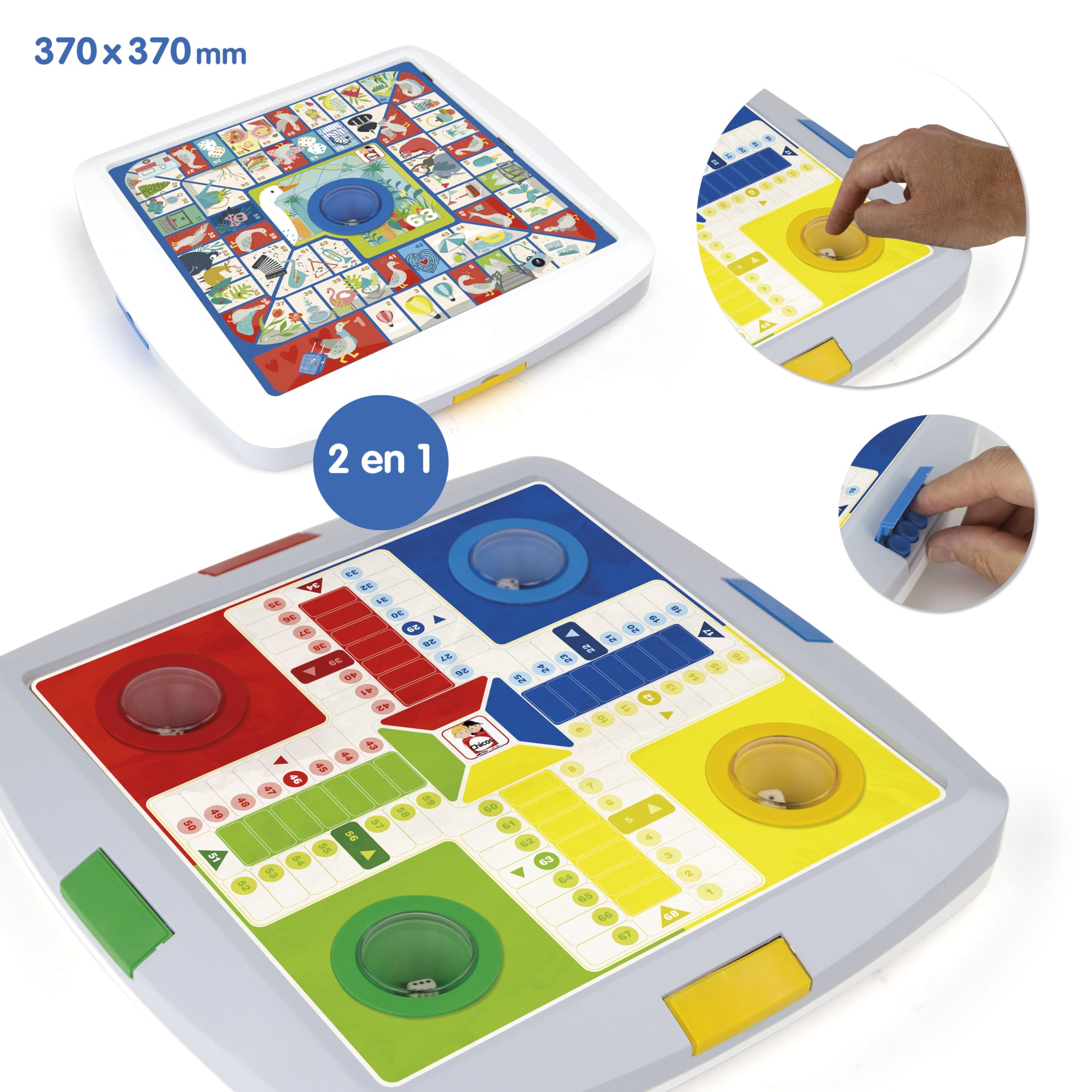 Chicos - Parchís y Oca automático Deluxe | Guarda fichas y Dados automáticos | Tablero con Juego del Parchís y la Oca a Partir de 3 años (64104)