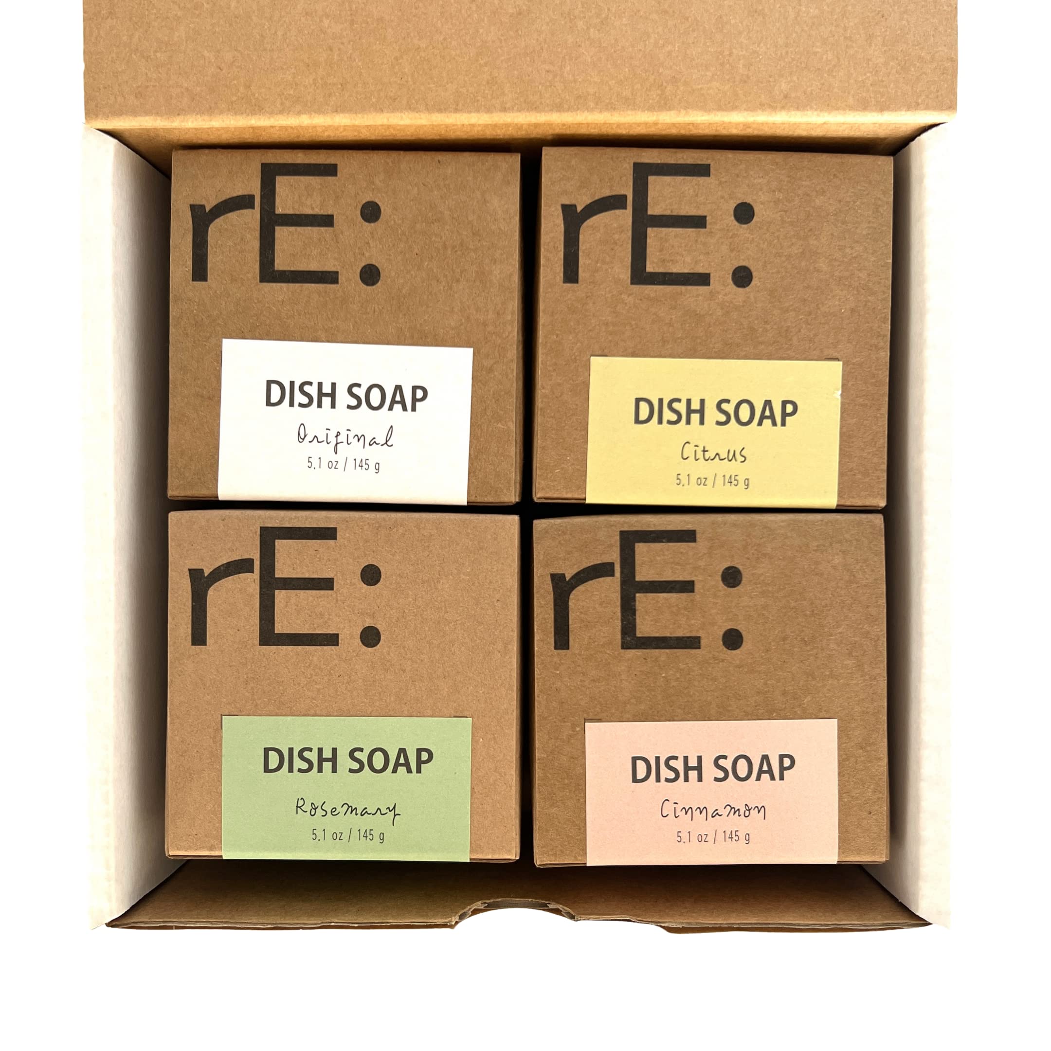 RE Eco-Friendly Dish Washing Soap Bar with Loofah Holder - Palm Oil Free Zero Waste Free from Plastic