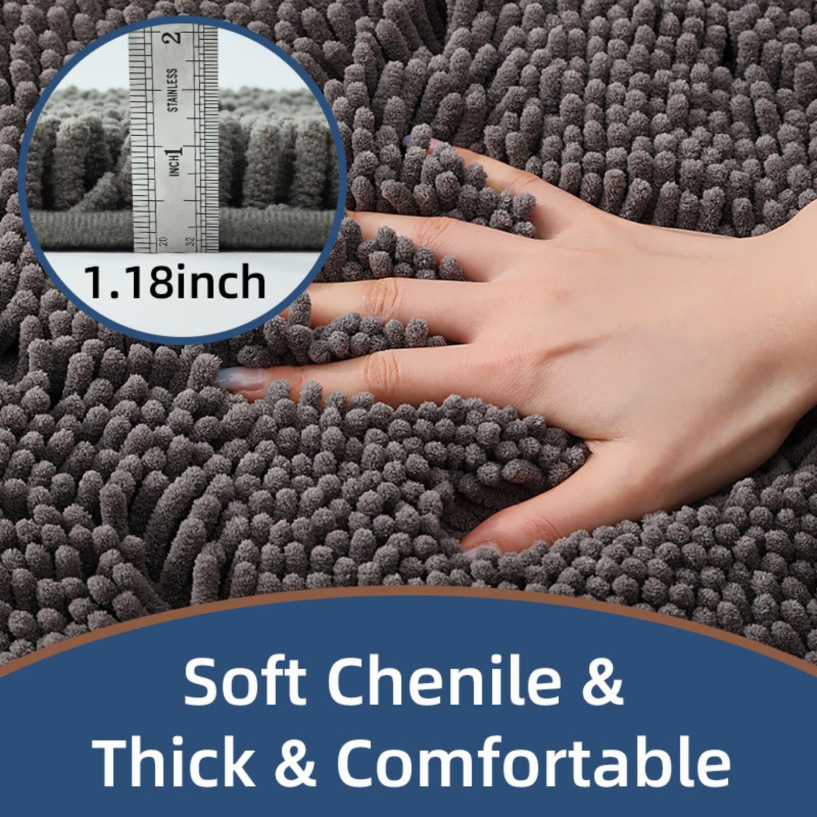 Sa Green Tapis de bain chenille doux, antidérapant et lavable avec revers en TPR idéal pour la décoration d'intérieur, la douche et une utilisation en intérieur 80 x 120 cm