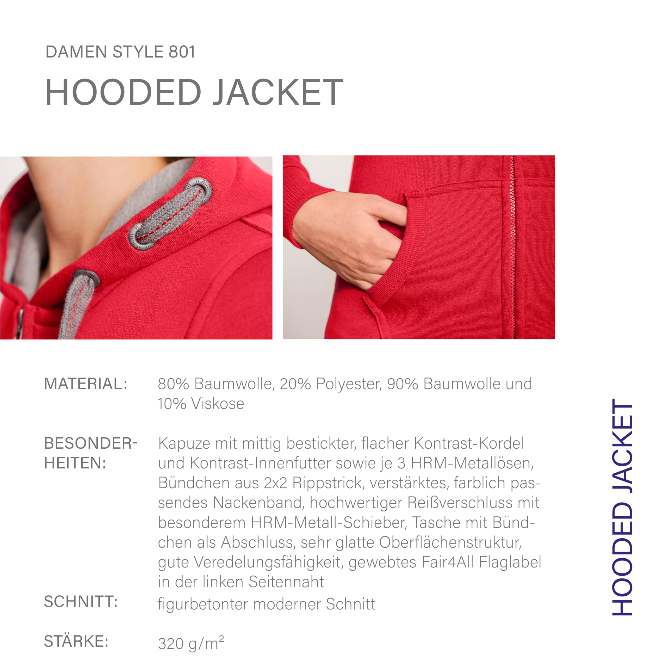 HRM Damen Jacket F Hoodie (1er Pack)