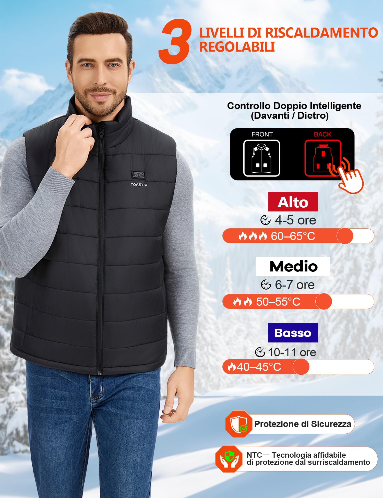 Gilet Riscaldato Uomo con Batteria 18400mAh 7.4V - 8 Zone Riscaldanti, Lavaggio in lavatrice, Gilet Termico Elettrico con Controllo a Doppia Zona