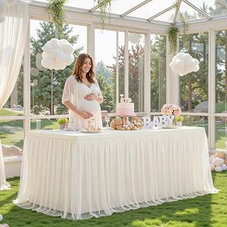 Ivory Table Cloths 6 Foot Rectangle Tulle Table Skirt Rectangle Tables 6ft Fitted Spandex Table Covers Stretch Elastic Banquet Birthday Party Baby Shower Cream Ivory Tablecloth Wedding Table Cloths