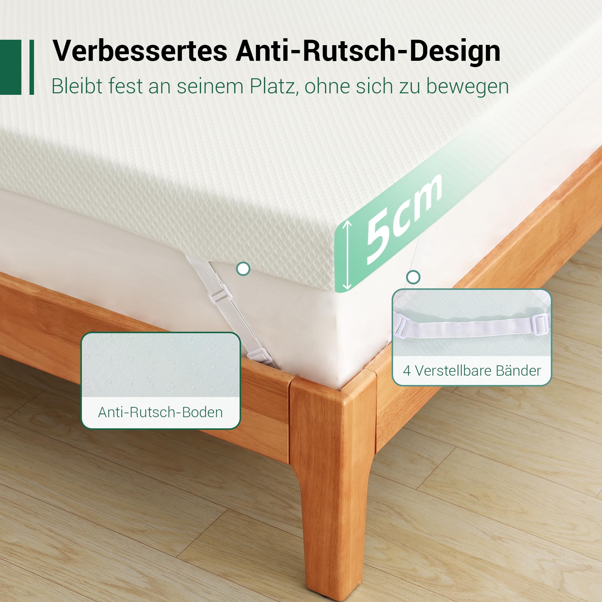 EGO Home Premium Gel-Topper 180x200cm 5cm H2 Weich - Gelschaum mit Grüntee-Extrakt, Antibakterieller Atmungsaktiver Bezug, Öko-TEX® Zertifiziert, Matratzentopper für Boxspringbett/Schlafsofa