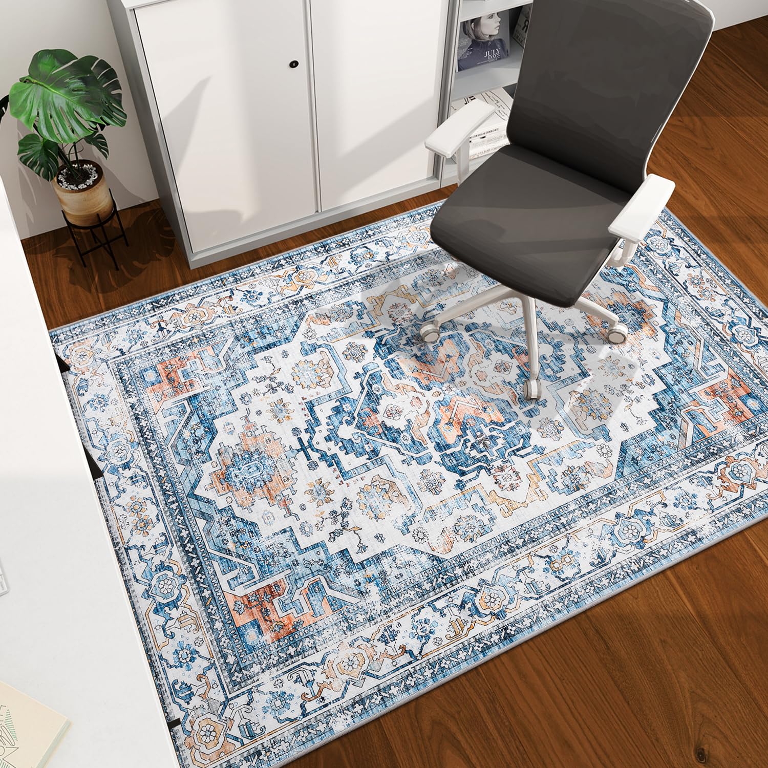 chakme Office Chair Mat for Hardwood Floor, 60"x45" Easy Glide Computer Desk Mat Protector for Rolling Chair Under Desk Rug Nonslip Backing, Machine Wash, (Boho)