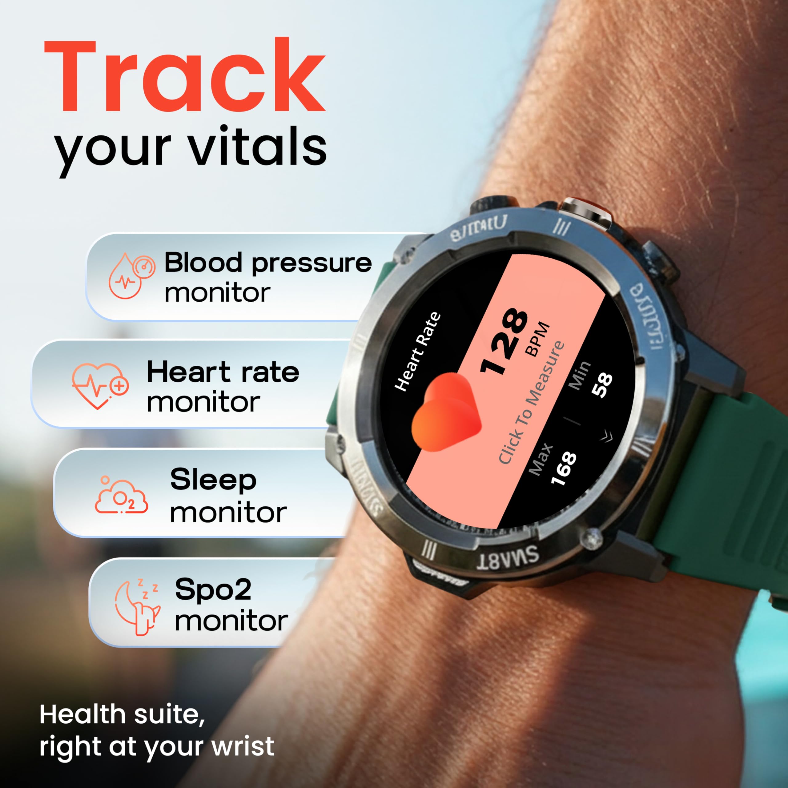 GOBOULT Newly Launched Tuff Hawk Smart Watch 1.39'' HD Display, BT Calling, Working Crown, 150+Watchfaces, 450 Nits Brightness, AI Voice Assistant, SpO2 Monitoring (Green) (Green) — Amazon image 12