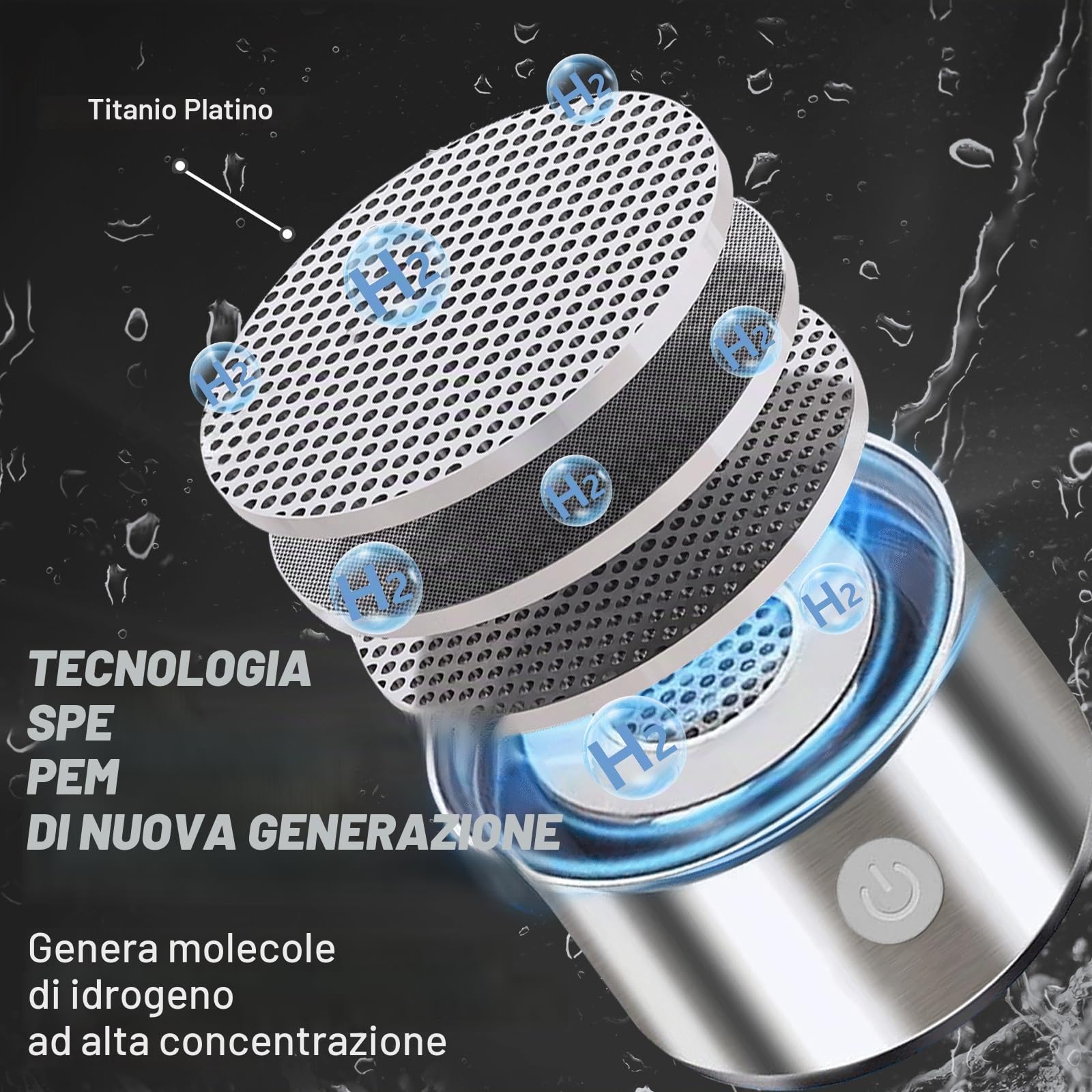Bottiglia d'acqua idrogenata migliorata, generatore di idrogeno, macchina per acqua idrogenata ricaricabile con tecnologia SPE/PEM, portatile e ricaricabile, vetro, 450 ml (confezione da 2)