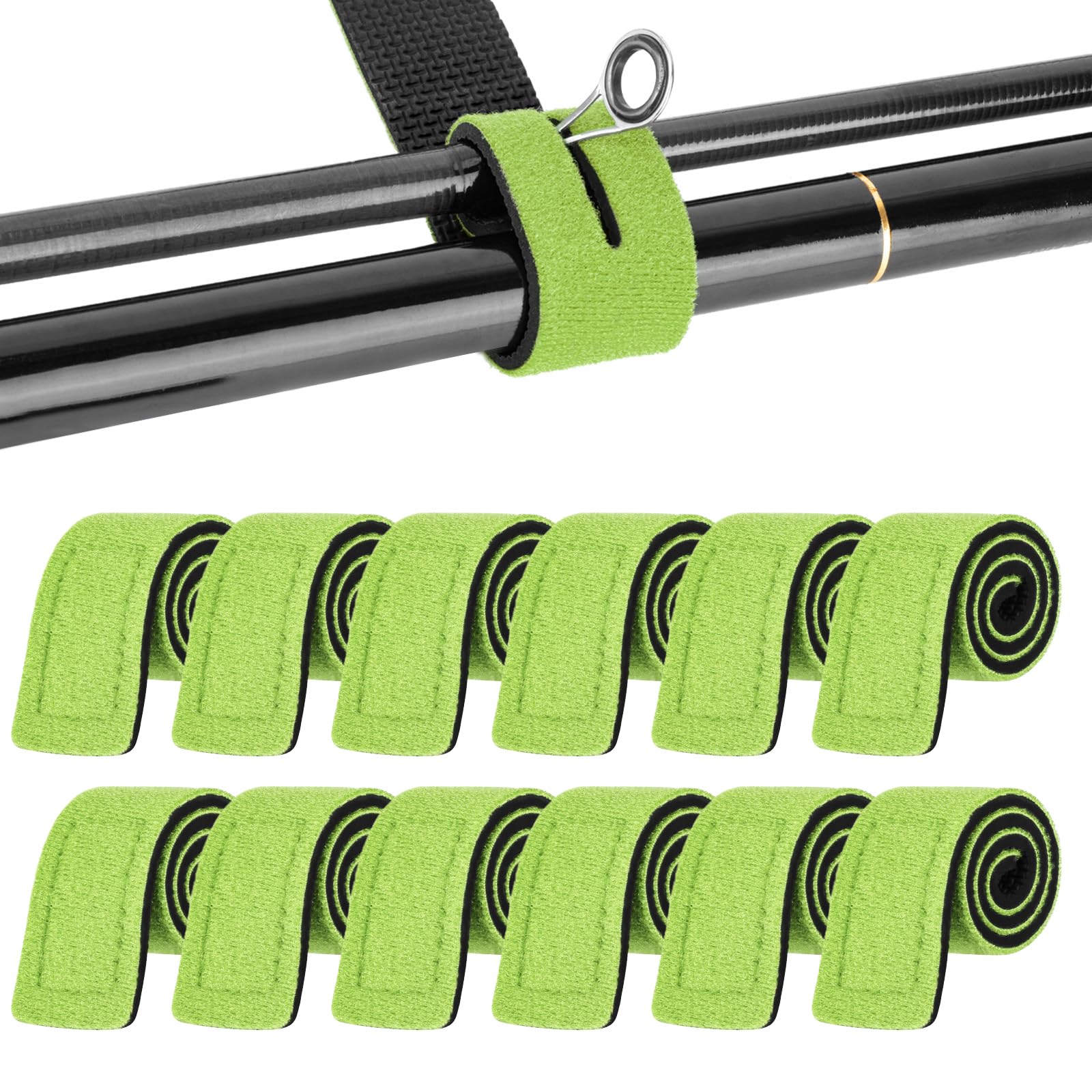 12 Pcs Adjustable Fishing Rod Straps Reusable Neoprene Ties Straps Elastic Fishing Rod Belt Ties for Fixing Fishing Rods Spinning & Sea & Feeder & Carp Rod Protection