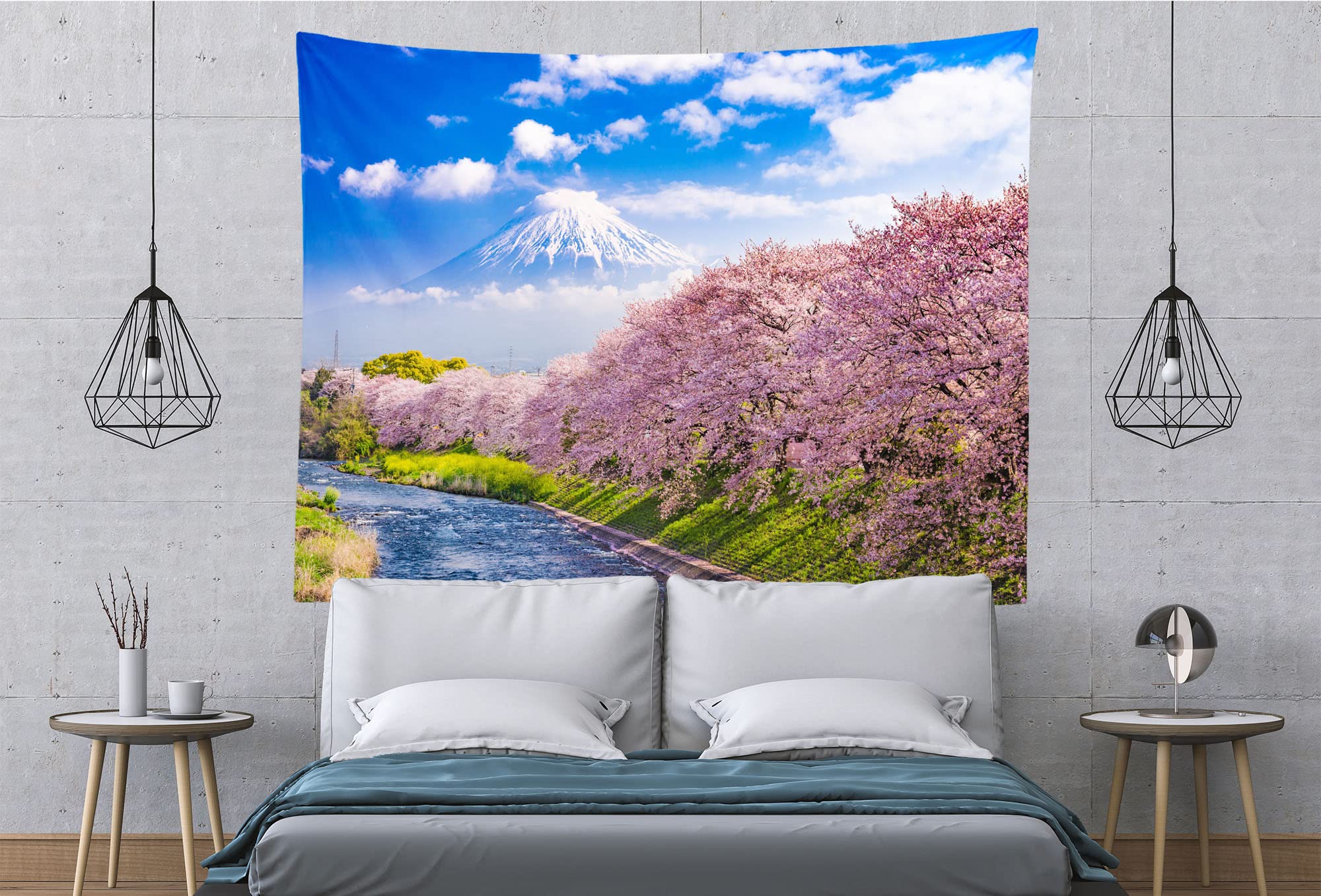 BELECO Japanese Tapestry Wall Hanging Mount Fuji Cherry Blossoms