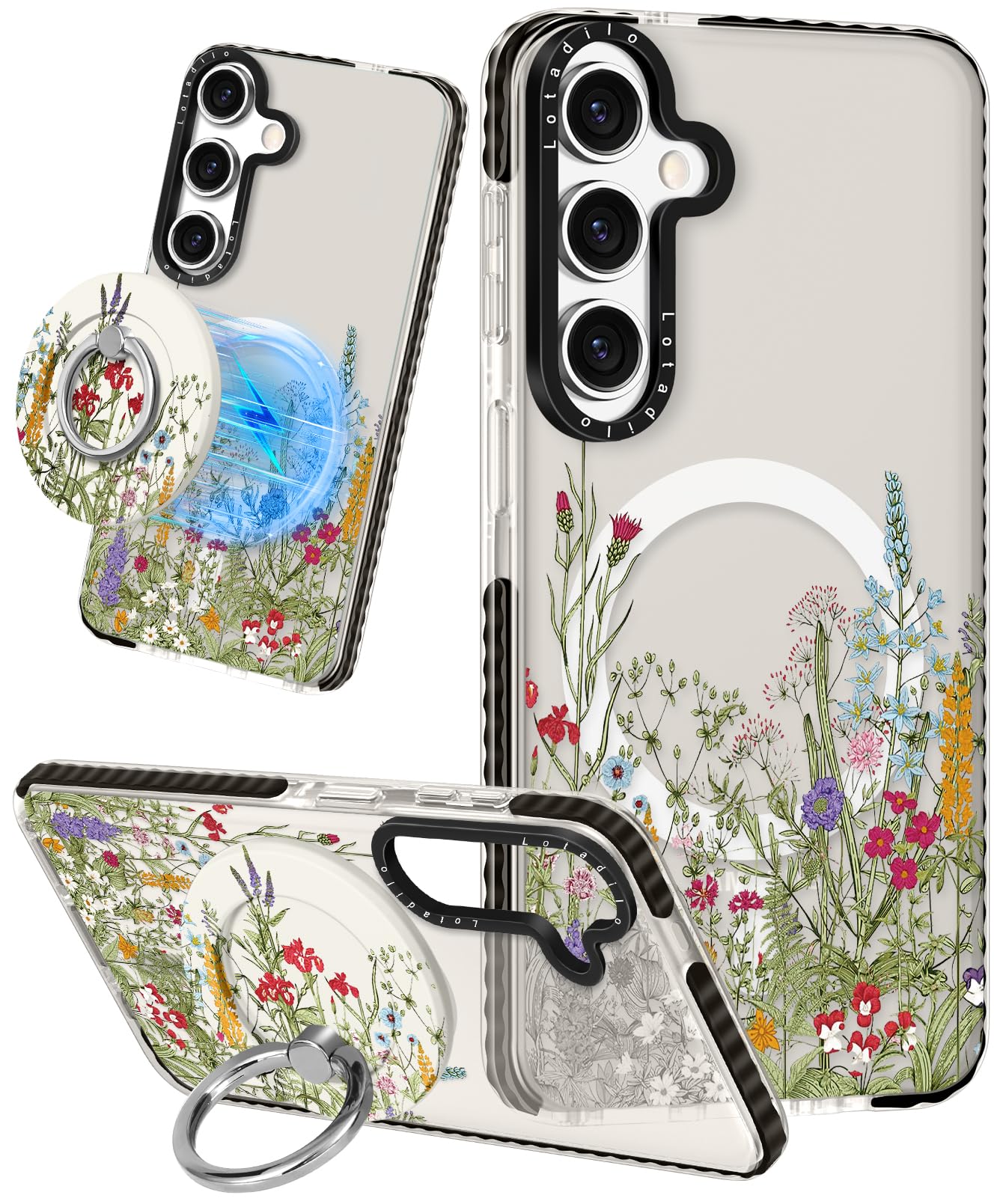 Cute Case for Samsung Galaxy S25 Plus for Women Girls - Funny Wild Floral Design Compatible with Magsafe Magnetic Ring Holder Kickstand Fashion TPU Phone Covers