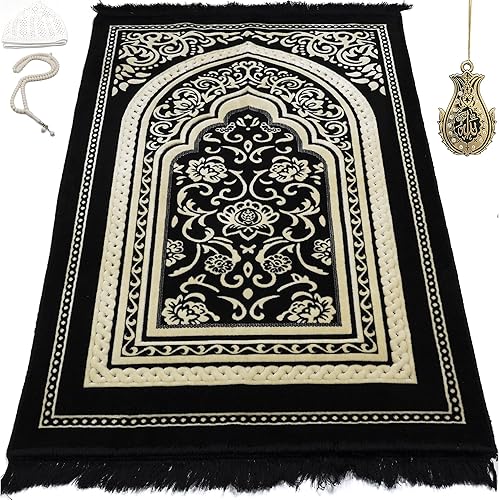 Modefa Alfombra de oración de terciopelo islámico turco, gruesa, ancha, suave, para hombres y mujeres, tapete de oración grande, regalo de Eid y