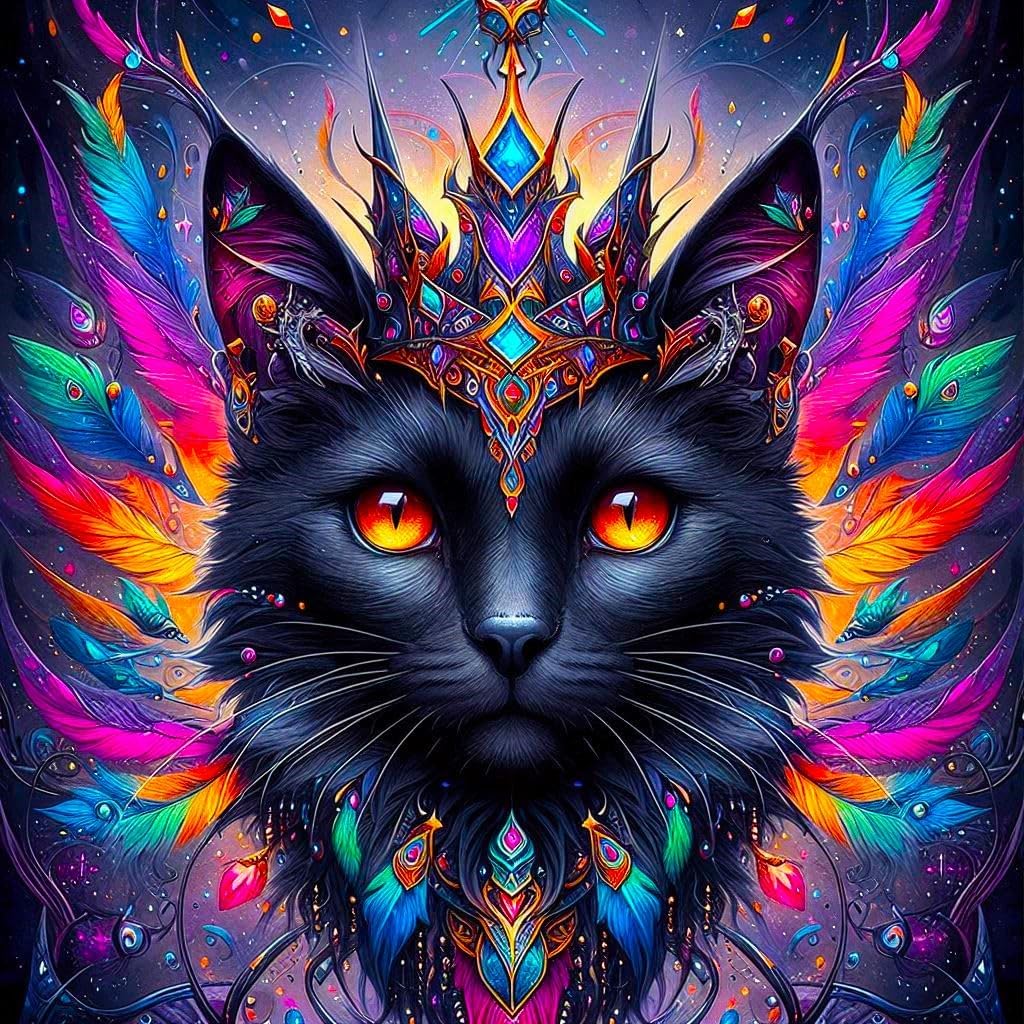 Picmondoo Diamond Painting Set – 50x50 cm, Sparkling DIY Kit for Adults & Children with AB Stones, Fairy Dust Colors, Rhinestone Color and Fluorescent Colors (Mystic Colorsplash Cat)