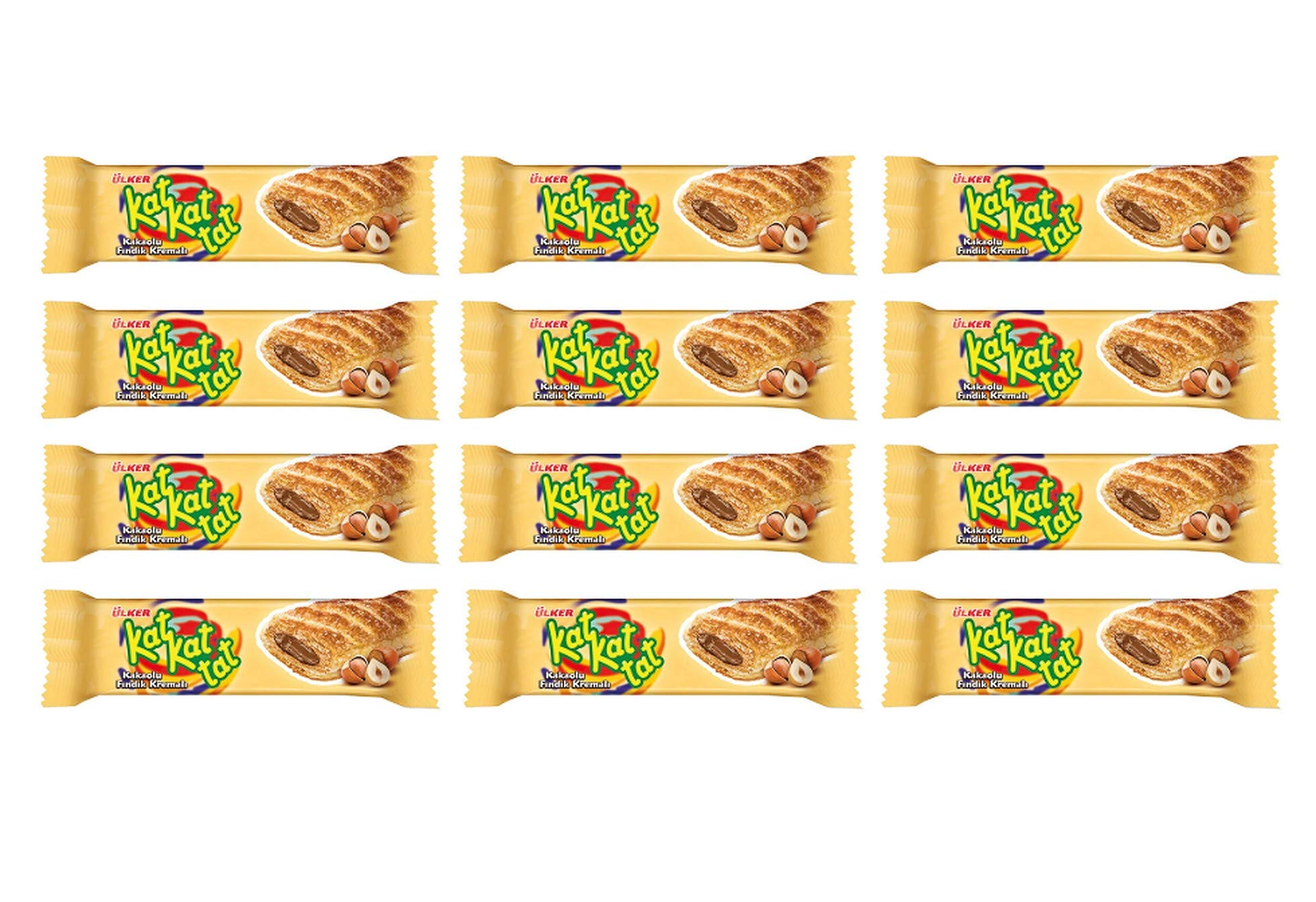 Ulker Kat Kat Kat Puff Pastry Snacks (Puff Pastry with Hazelnut Flavored Cocoa Cream)