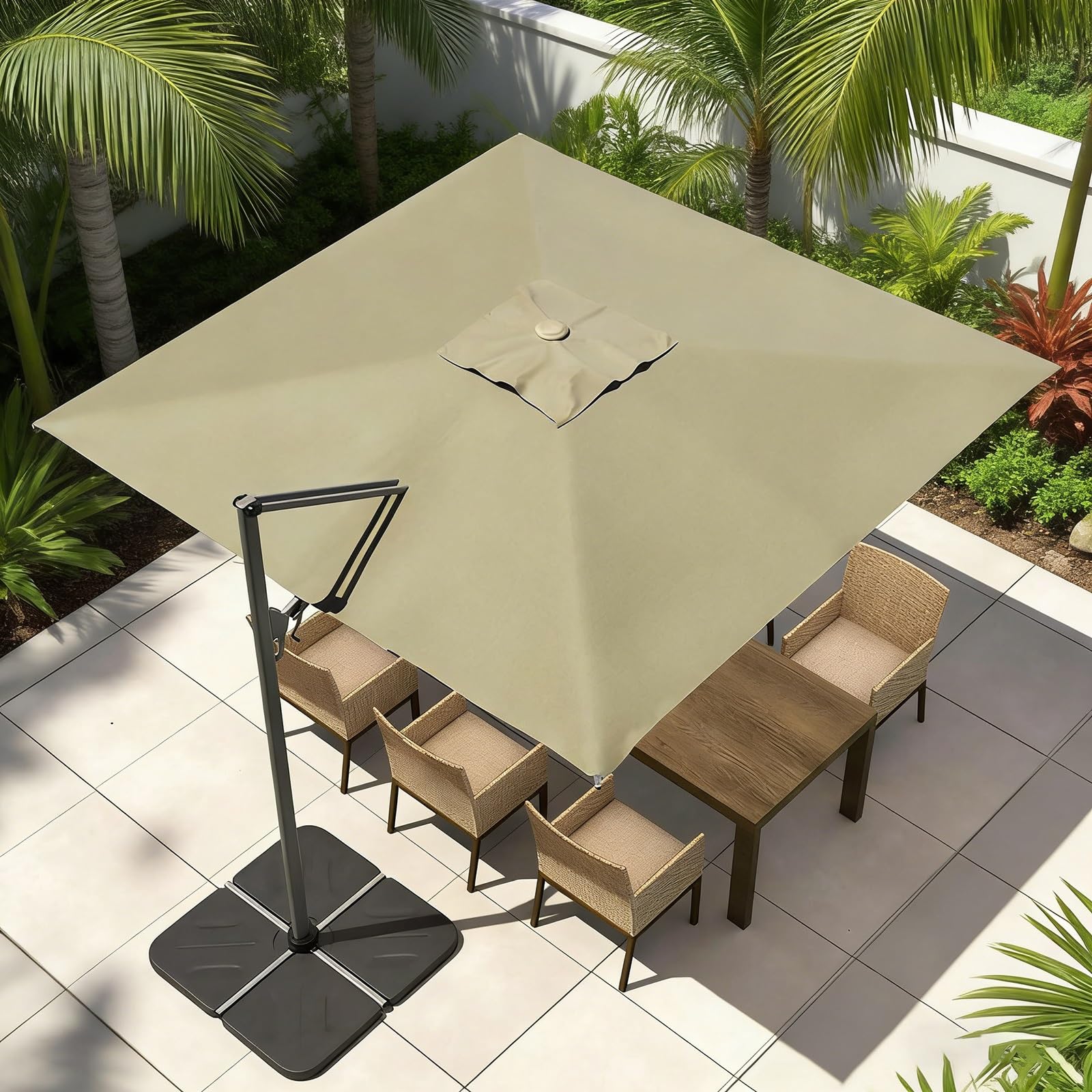Toile de Parasol Déporté Carrée de Remplacement, 8 Baleines, avec Bouton Poussoir, Protection UV – pour Jardin, Terrasse, Marché(Red,3mx3m/10ftx10ft)