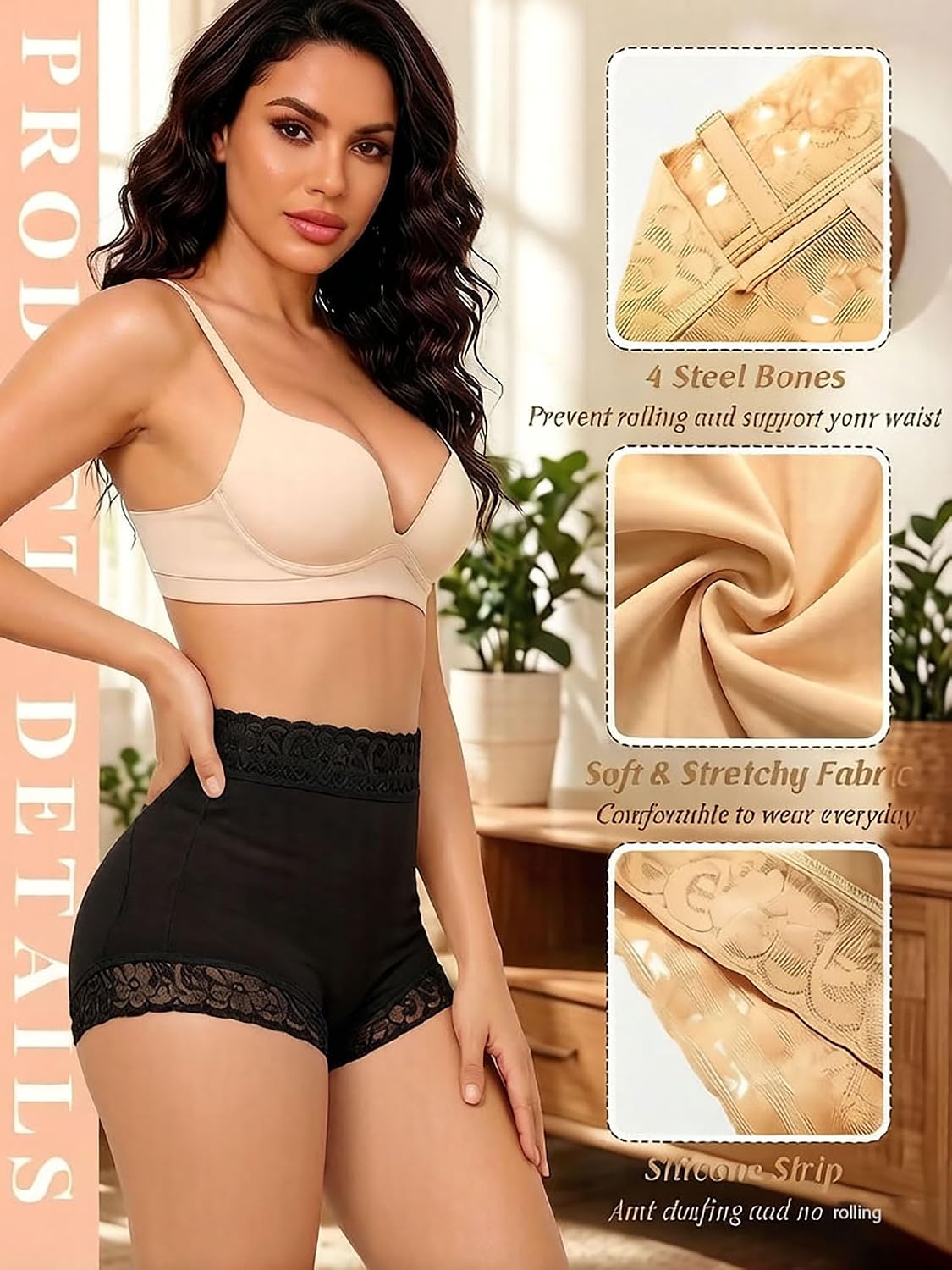 butt Lifting Underwear, Women's Padded Underwear Hip Lifting Pad, Lace Hip Lifting Abdominal Firming Shaping Clothing
