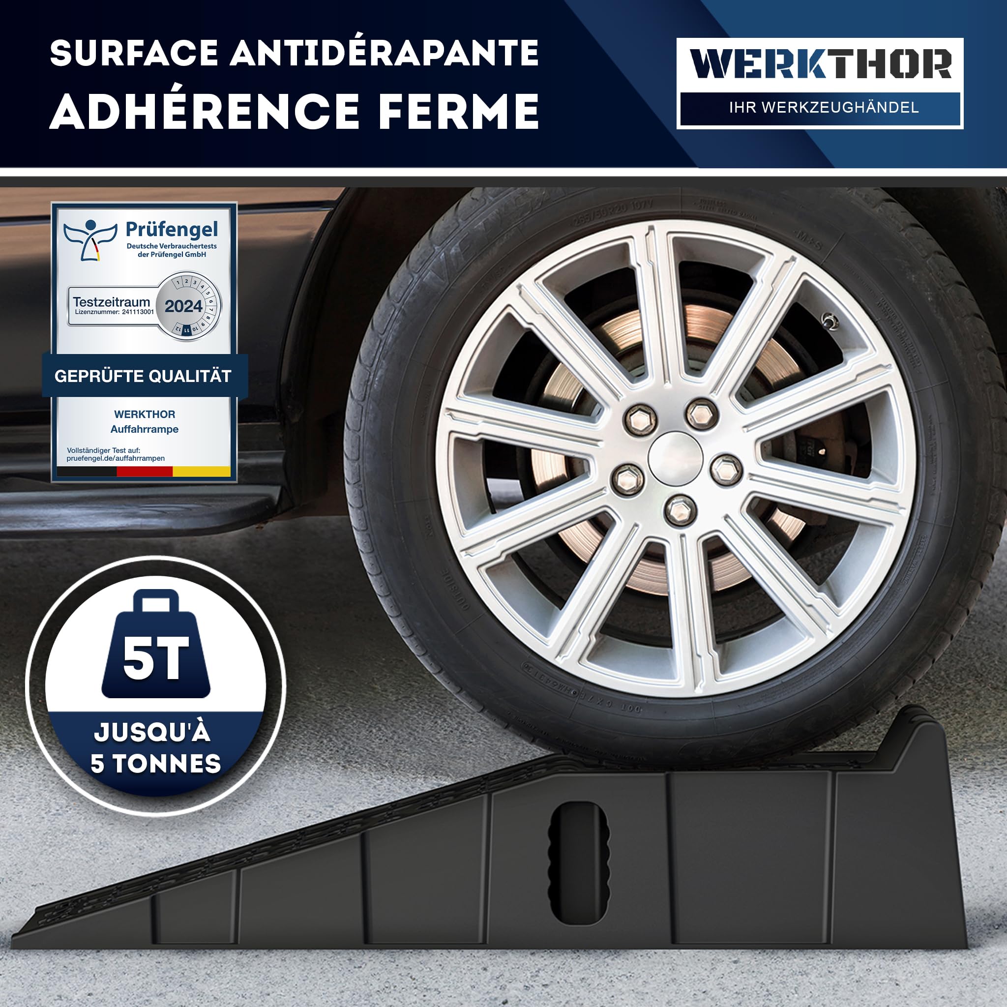 WERKTHOR Rampe d’Accès Voiture - [Lot de 2] Rampes de Levage Voiture [<5T] - Rampe Voiture Antidérapante pour Vidange et Entretien - Rampe Accès Voiture Résistante pour Garage et Atelier
