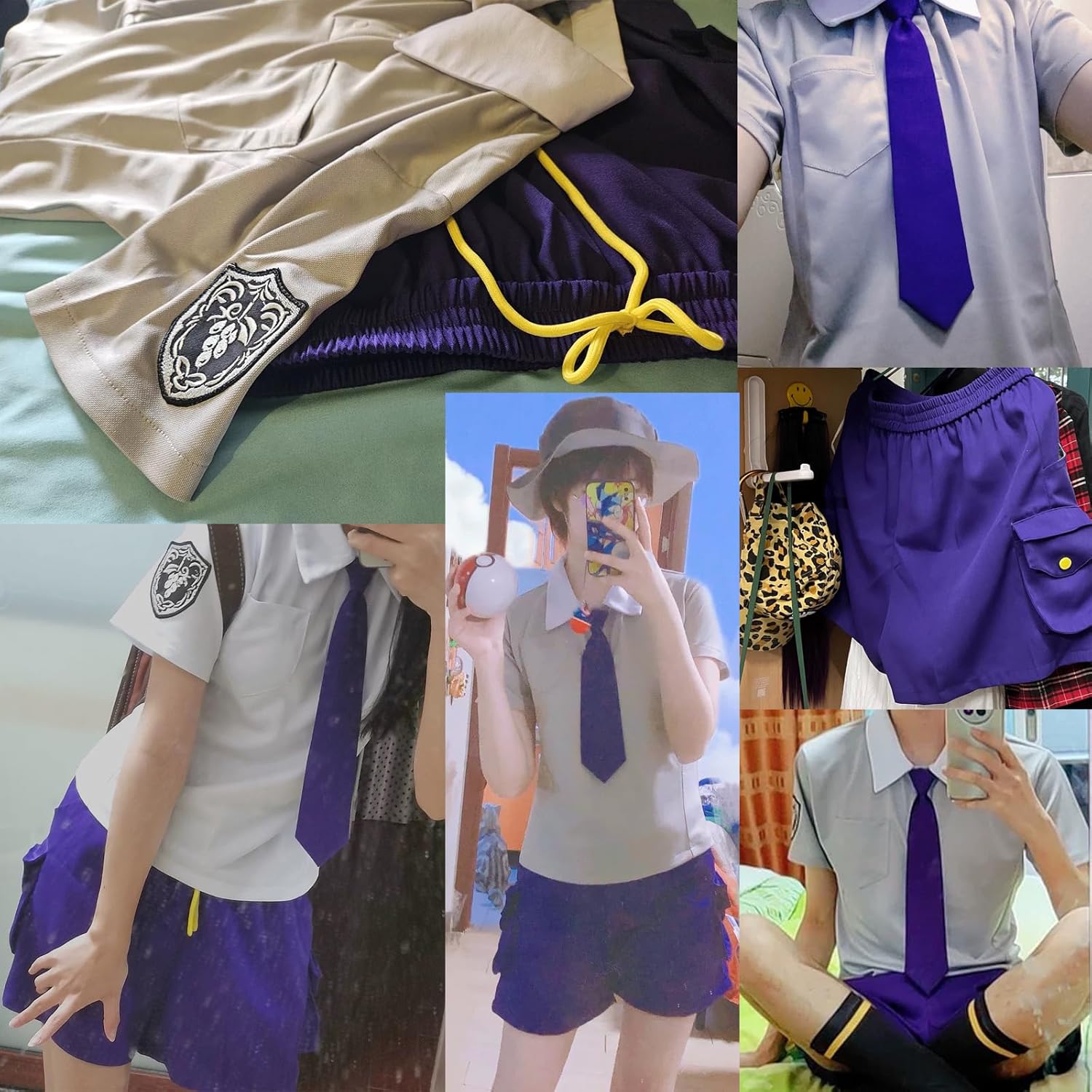 帽子付き 学生制服 コスプレ衣装 セット 大人用 子供用 夏服 オレンジ柄 ブドウ柄 刺繍校章 半袖シャツ 半ズボン 靴下付 コスチ