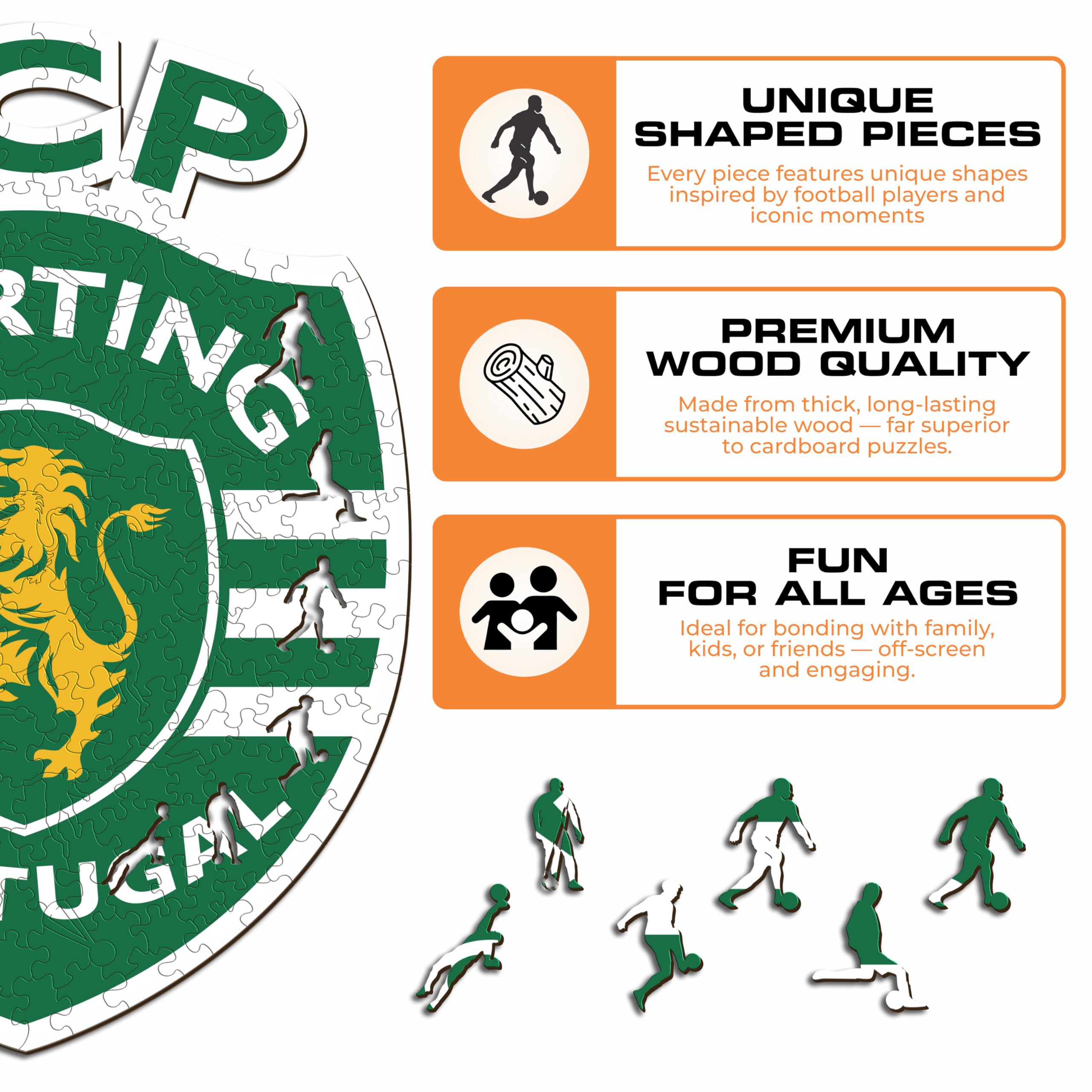 Iconic Puzzles - Sporting CP, Logo, Rompecabezas de Madera con Licencia Oficial, 100% sostenible, Regalo para Adultos y niños, Talla M, 270 Piezas