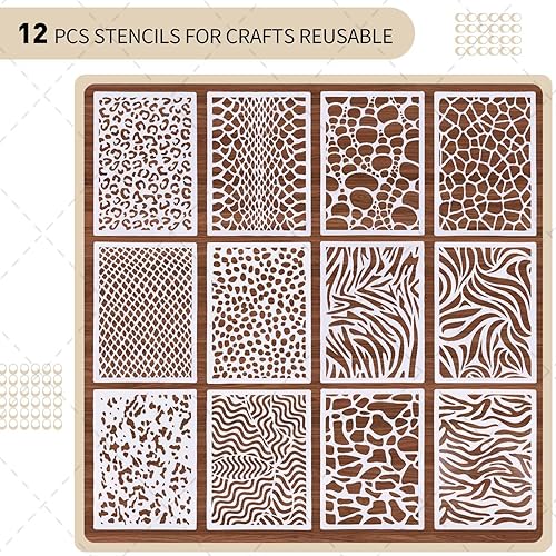 Miniatura 3 de Juego de 12 plantillas para manualidades, reutilizables, densamente estampadas, juego de plantillas de pintura de plástico de 8 x 5.9 pulgadas para