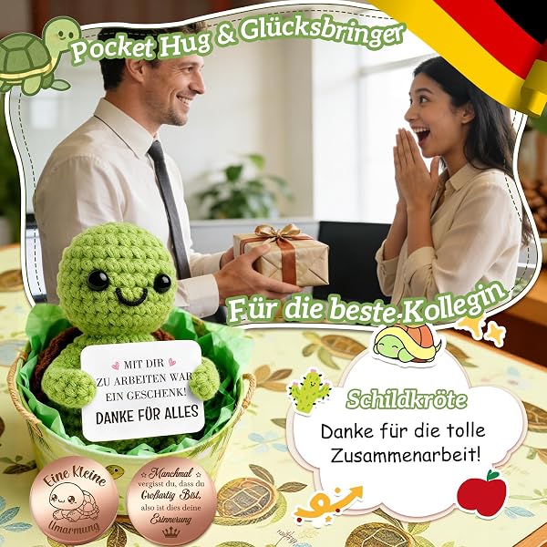 Giftota Abschiedsgeschenk Kollegin & Kollege - Pocket Hug Schildkröte - Dankeschön Geschenk - Jobwechsel Geschenke für Frauen & Männer - Mutmacher - Glücksbringer - Personalisierte Geschenke - 3