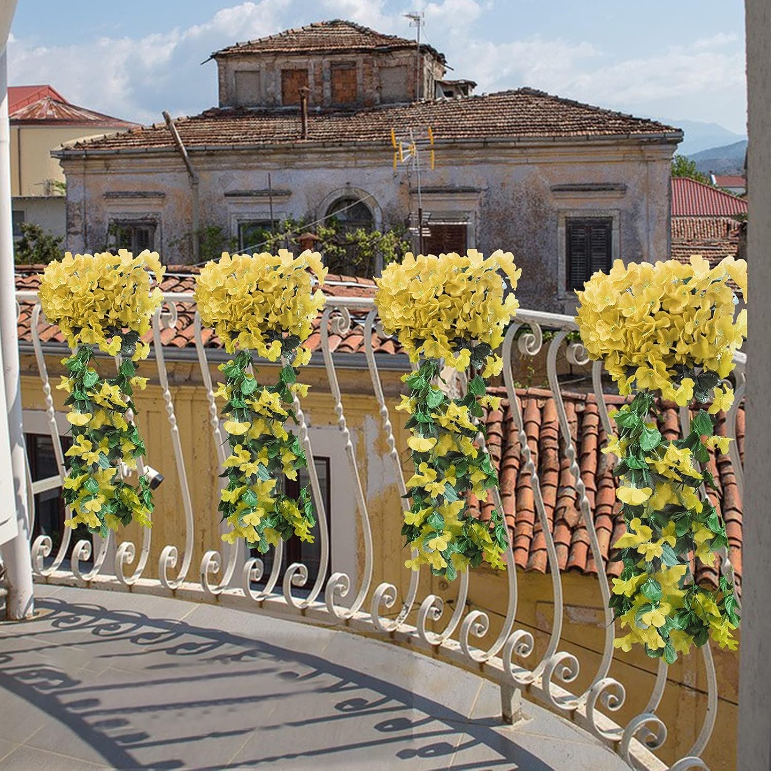 2PCS Violet Hanging Flowers Artificial - Orchid Bunch 33.5in Simulation Flower Wedding Decoration Fake Silk (Yellow 2pcs)