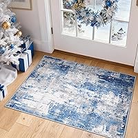 Vista 2 de Washable Area Rugs 2'x3' Non-Slip Modern Abstract Soft for Living Room Entryway Bedroom Nursery, Print Pattern, Blue Grey Navy Gray