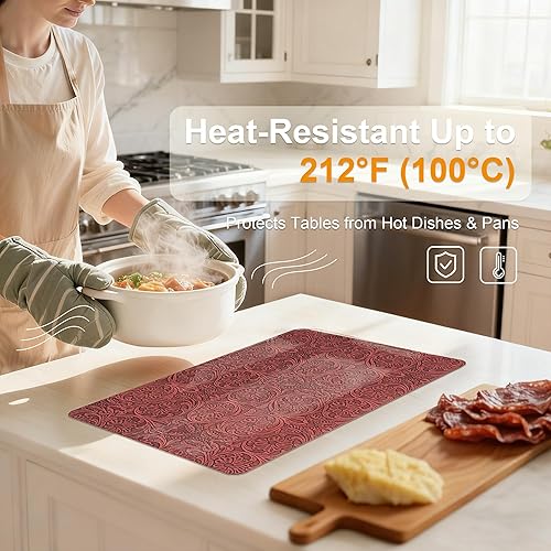 Miniatura 2 de Juego de 6 manteles individuales de piel sintética en relieve a mano, resistentes al calor, impermeables, lavables, para cocina, patio, madera,