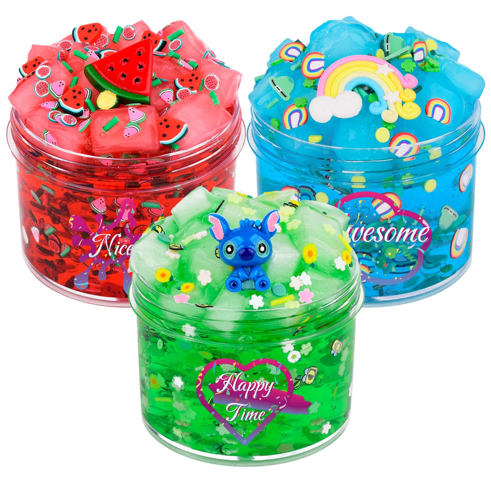 Crystal Slime Set with Red, Green, Blue Crystal Slime Jelly Cubes - 3 Pack - Kids Party Favors for Boys & Girls