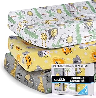 GROW WILD Changing Pad Cover 3 Pack | Soft & Stretchy Jersey Cotton | Baby Changing Table Pad Cover | Diaper Changing Pad ...