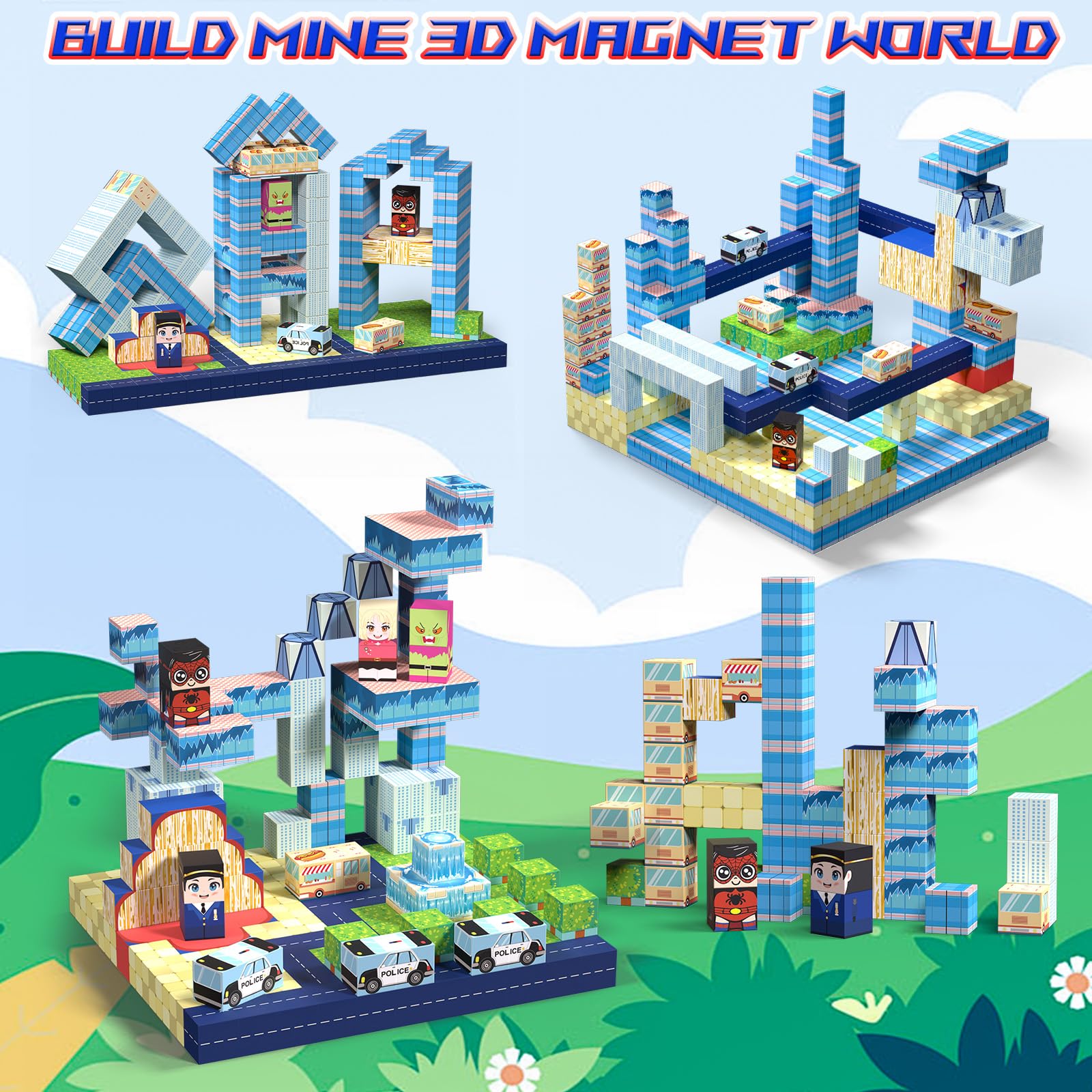Bloques Magneticos Construccion Niños 150 Piezas, Bloques Magnéticos, Juguetes de Construcción, Juguetes Sensoriales para Niños a Partir de 3 Años, Bloques Magnéticos como Regalo para Niños