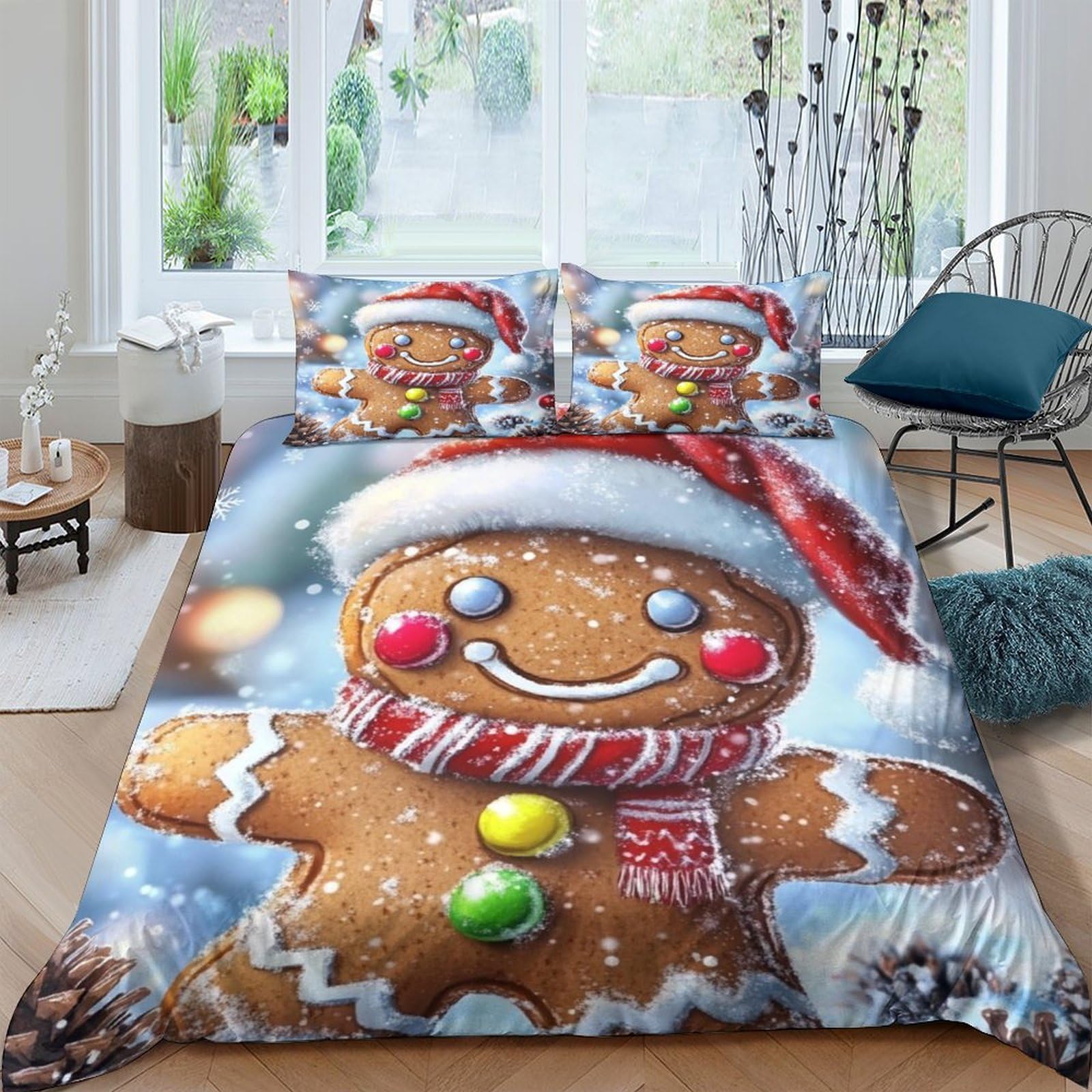 Ctjqhvkz Style-10 3D Printed Gingerbread Christmas Fitted Sheet Microfiber Festive Holiday Bed Cover For Bedroom Guest Room Decor Single（135X200cm）