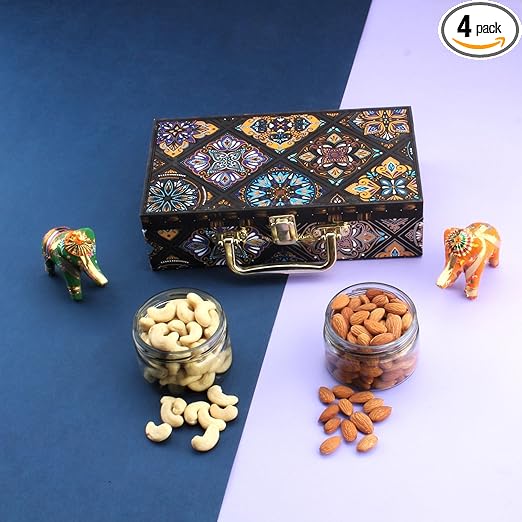 SFU E Com Fresh Dry Fruit with Premium Dry Fruit Box, 2 Designer Bowl Set| Diwali Dry Fruit Box Gift Hamper | 004