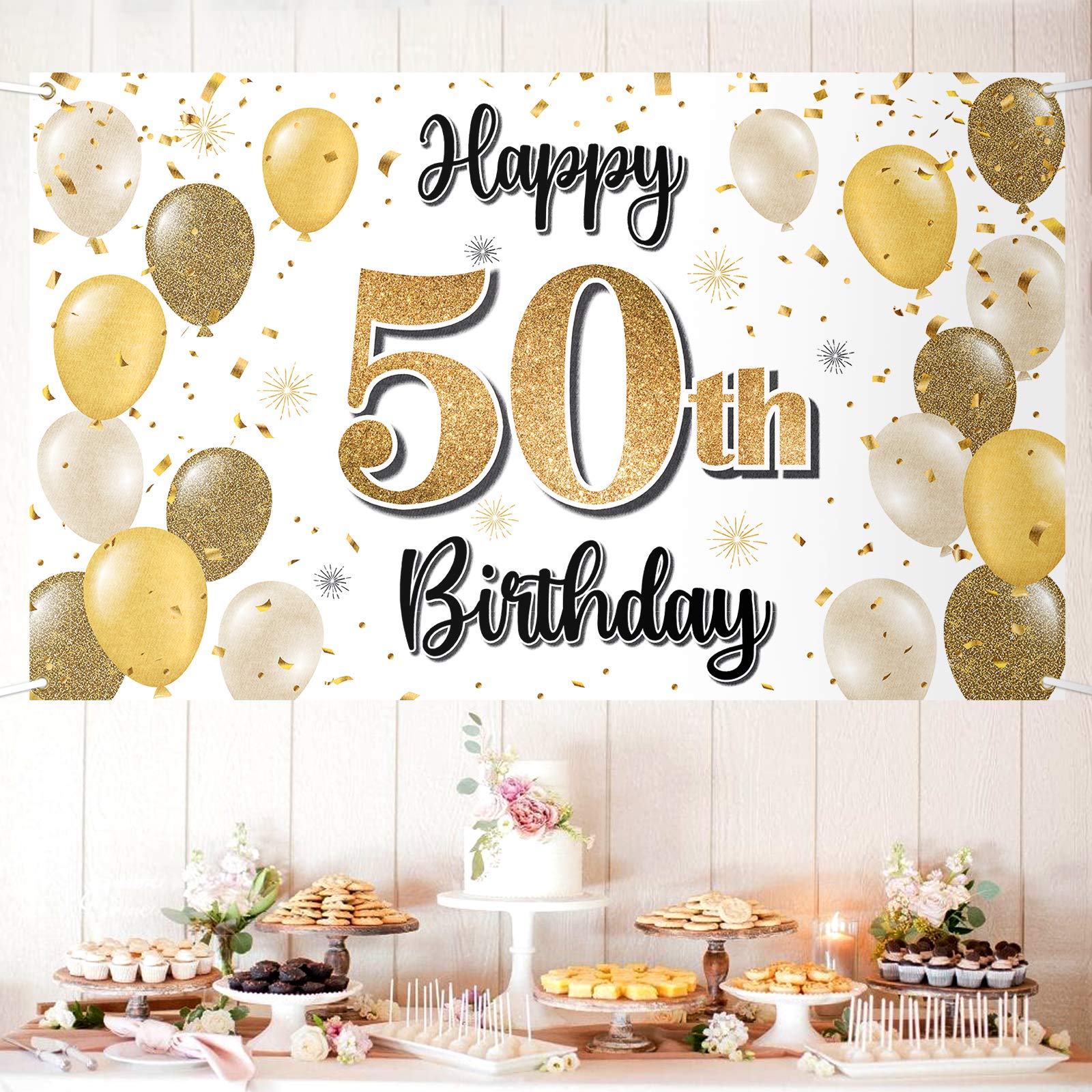 LASKYER Gold Balloon 50th Backdrop Banner