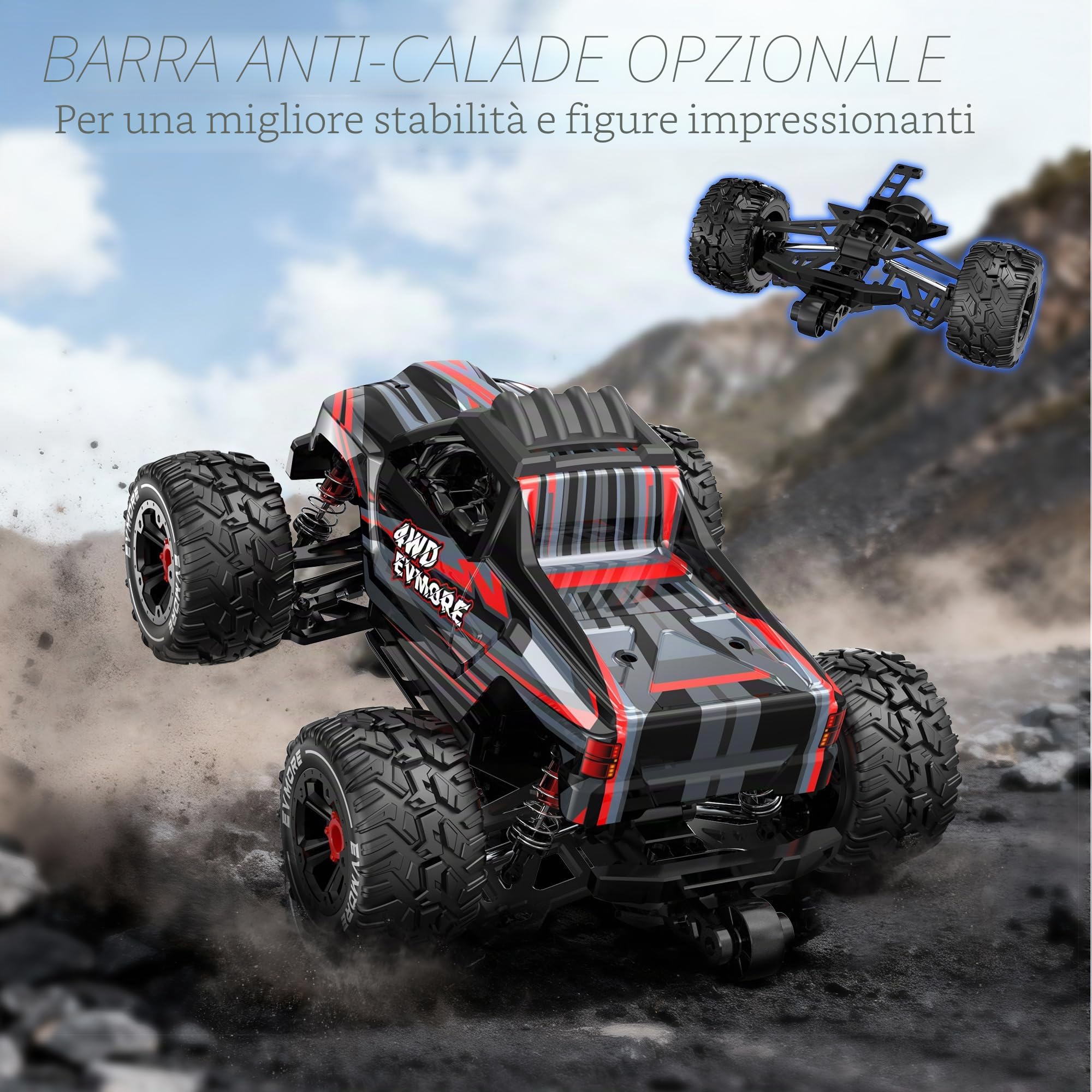 Evmore 1:16 Camion Telecomandato Professionale, Velocità massima 55 km/h, Macchina Radiocomandata, Auto RC 4x4 per Tutti i Terreni, Trasmissione in Metallo e 2 Batterie Ricaricabili da 1200 mAh