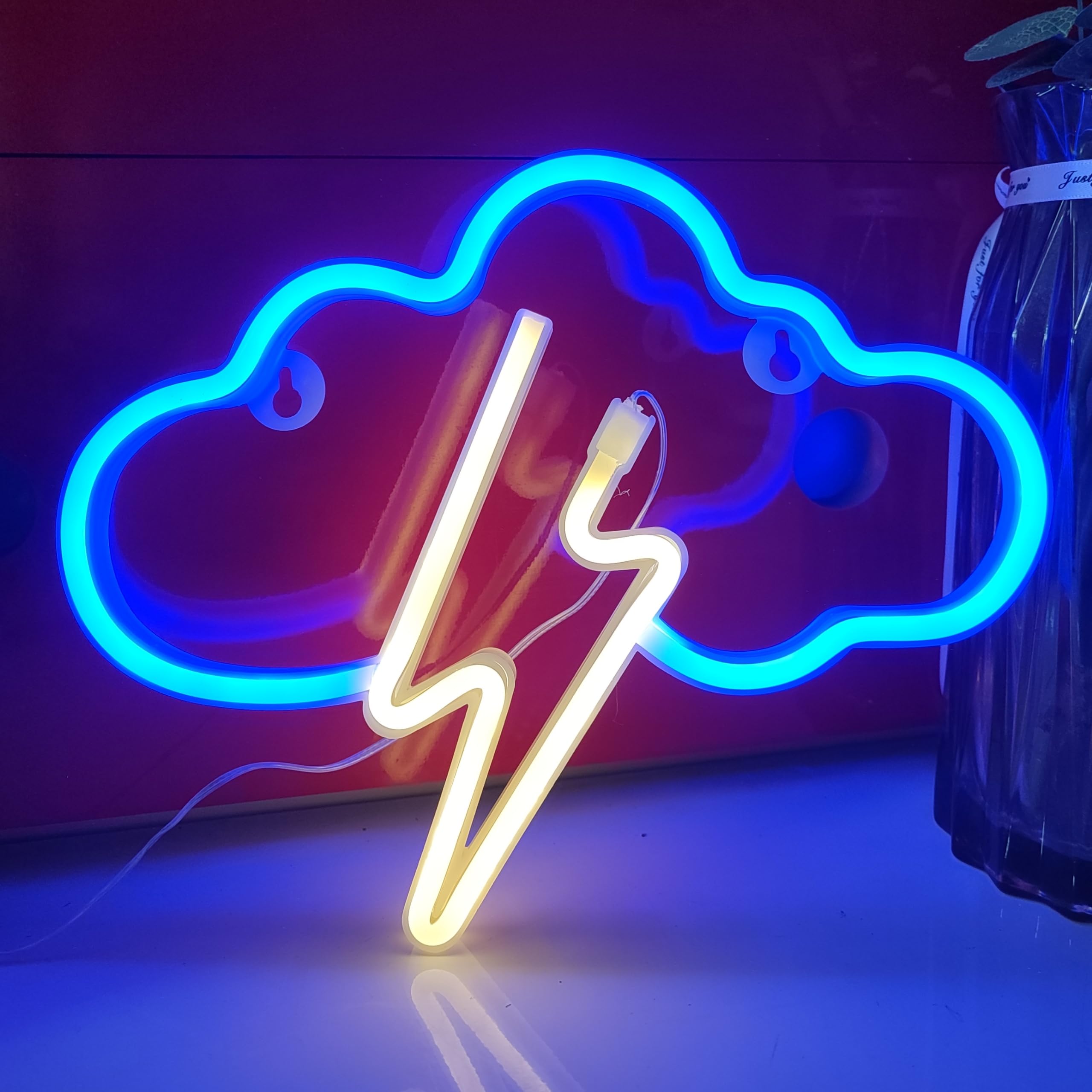 JYWJ Cloud Lightning Neon Light,USB or 3-AA Battery Powered Neon Signs,LED Desktop Wall Decoration,Various Parties,Decoration Of Business Premises(Blue+Warm)